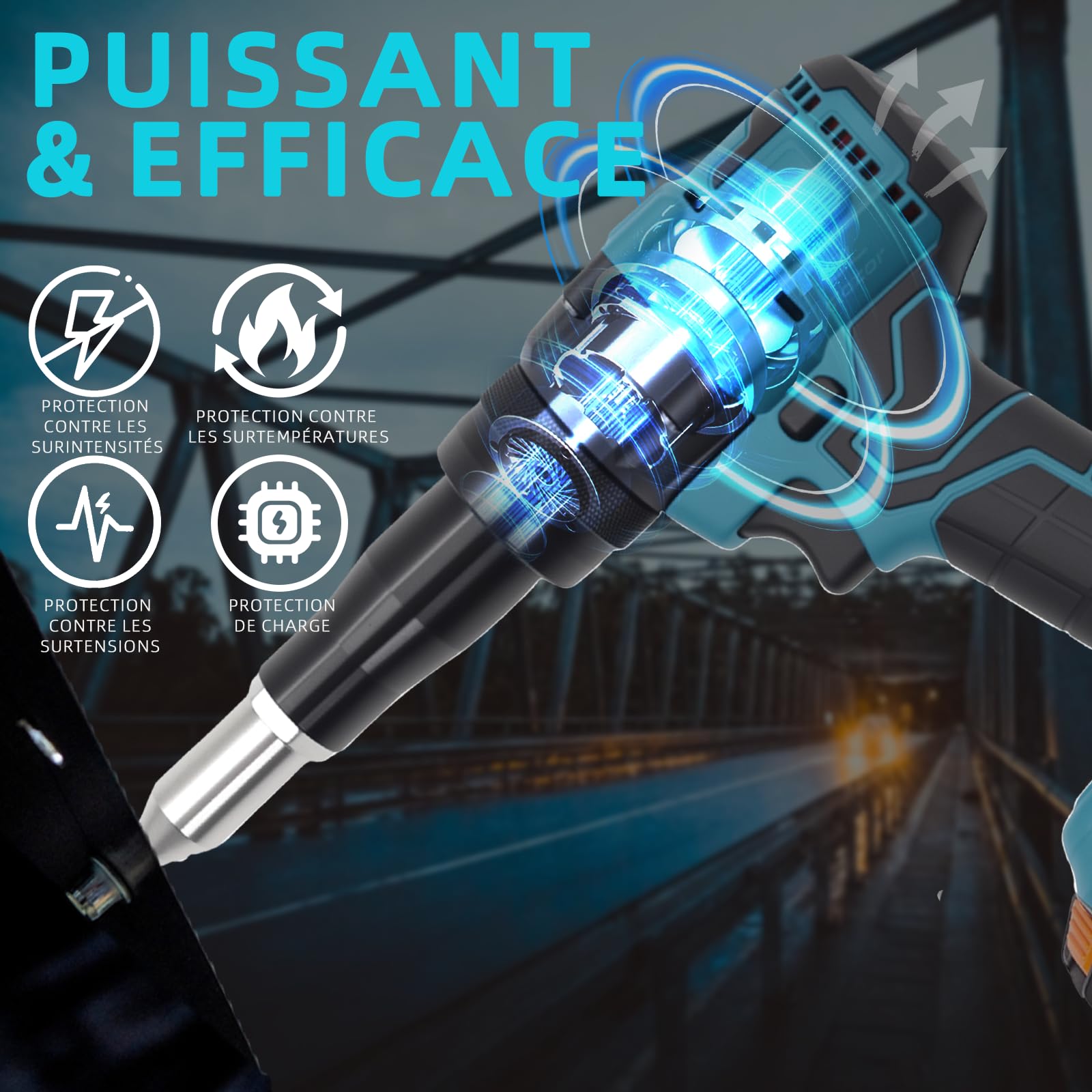 Pince à riveter sans balais avec lumière LED, compatible avec les batteries Makita Li-Ion 18 V, idéale pour les chantiers, les réparations automobiles et le bricolage, sans batterie