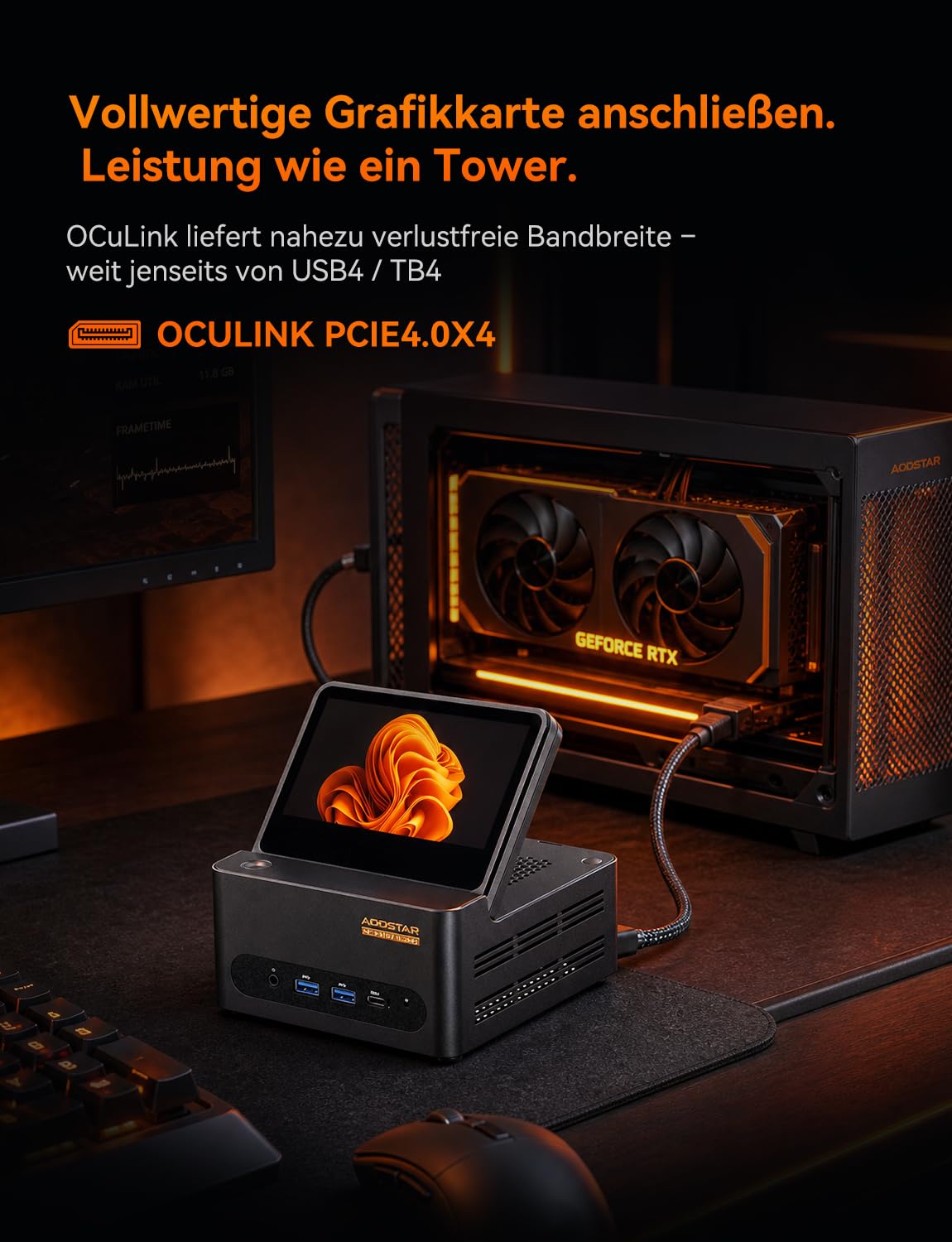 AOOSTAR G-FLIP H255 Mini PC, AMD Ryzen 7 H255 (8C/16T, fino a 4,7 GHz), Mini PC Gaming con 24 GB DDR5 RAM 1 TB PCIe 4.0 SSD, Mini Computer Desktop con WiFi 6 e Dual 2.5G LAN per Ufficio e Gaming
