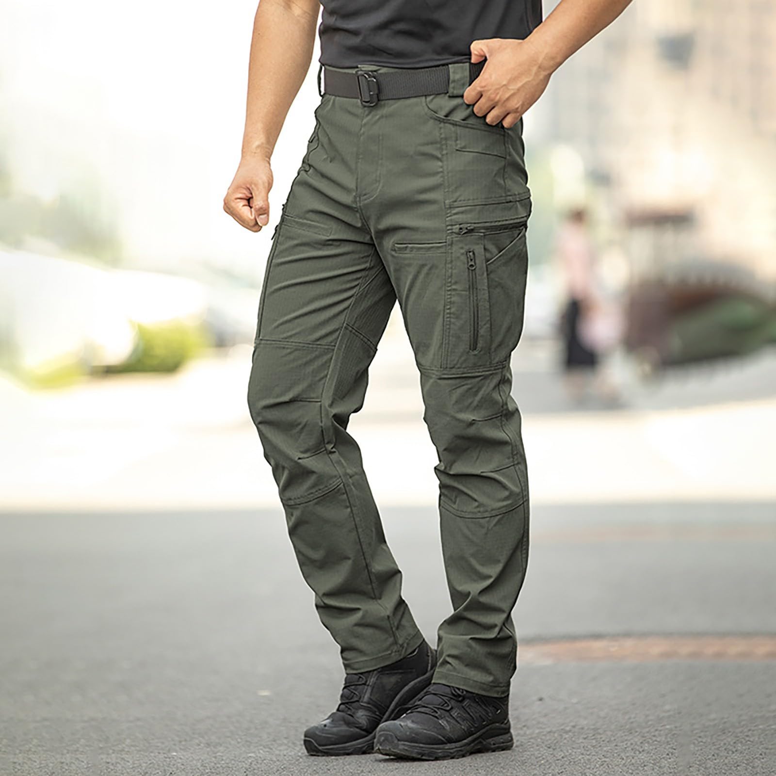 Pantaloni da lavoro da uomo, robusti, con tasche con chiusura lampo | Pantaloni da lavoro impermeabili, ad asciugatura rapida, per attività all'aperto, trekking, tempo libero, jogging, funzionali