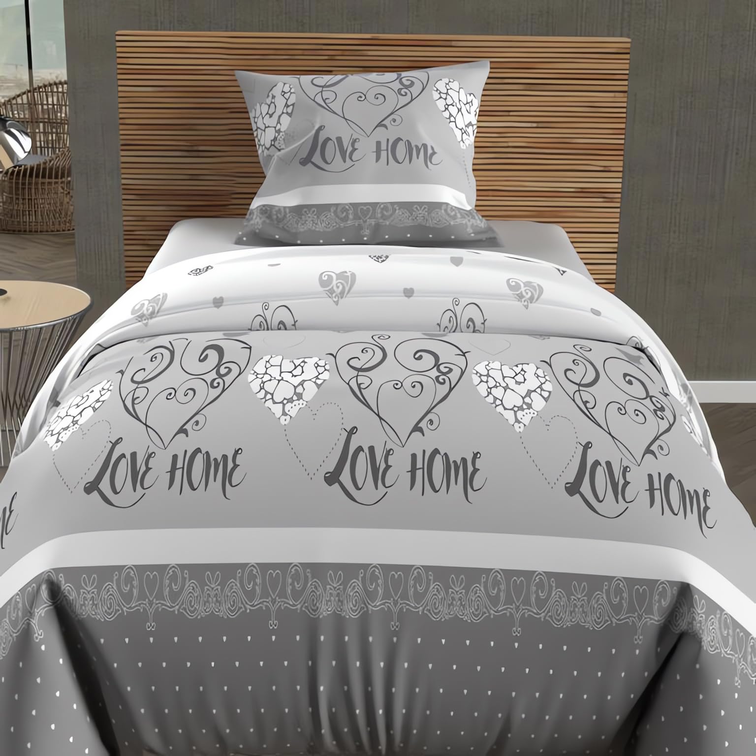 Copripiumino In Cotone Soleil D'ocre Lisa - Grigio 140x200 Cm Con Federa Inclusa - Biancheria Da Letto Lavabile - 2