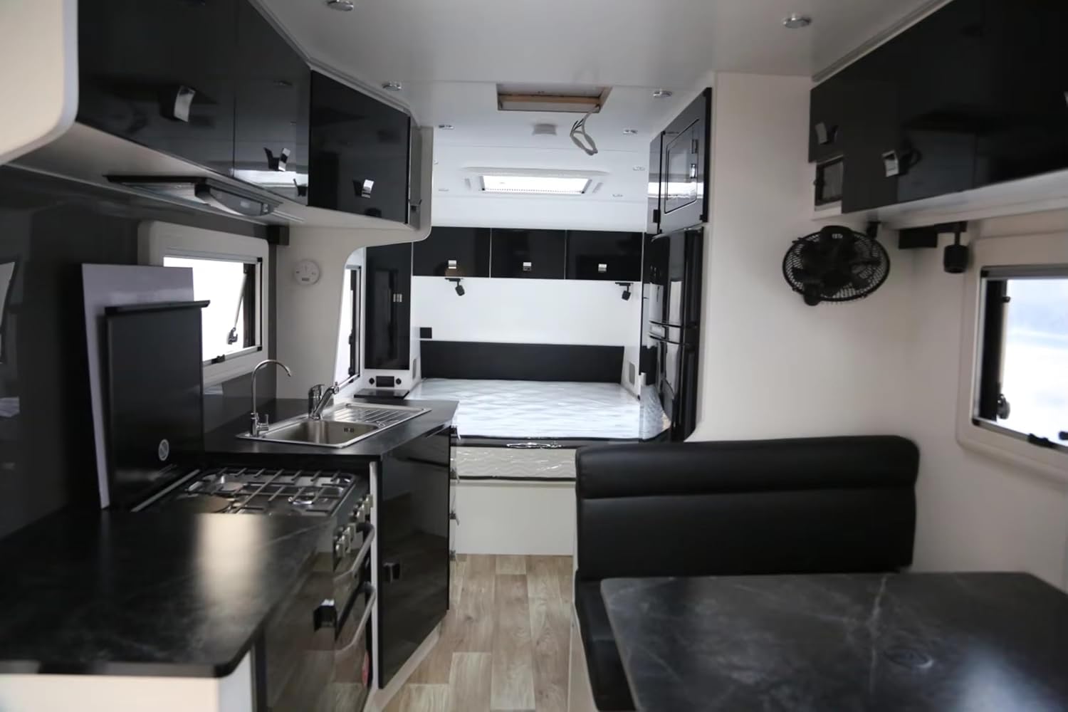 Travel Trailer Camper Van for Sale, Storage Compartments Outdoor Kitchen and Comfortable Sleeping, Perfect for Festivals, Road Trips, Outdoor Activities, Campgrounds