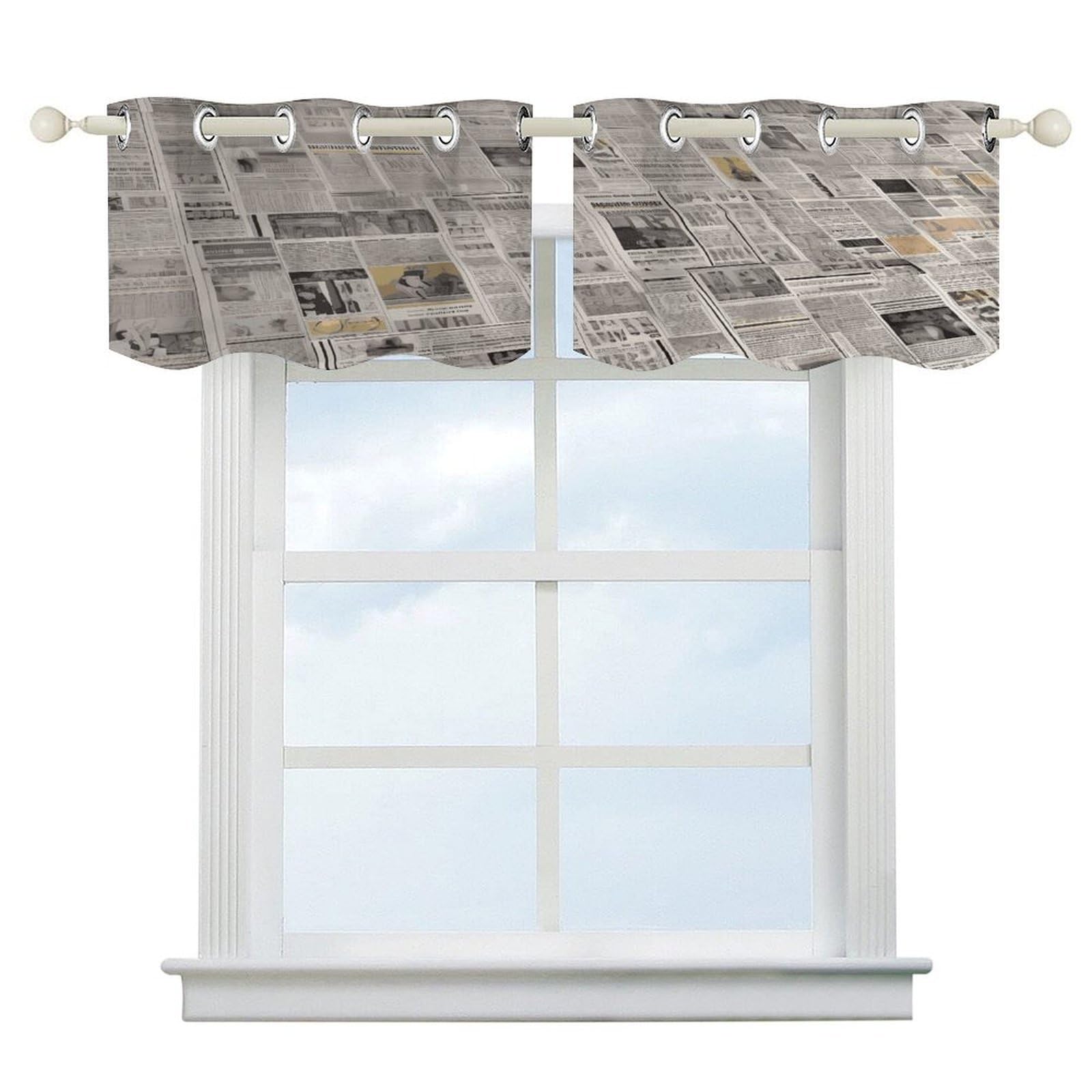 Fekiloot Style Newspaper Short Curtains Valance Curtain