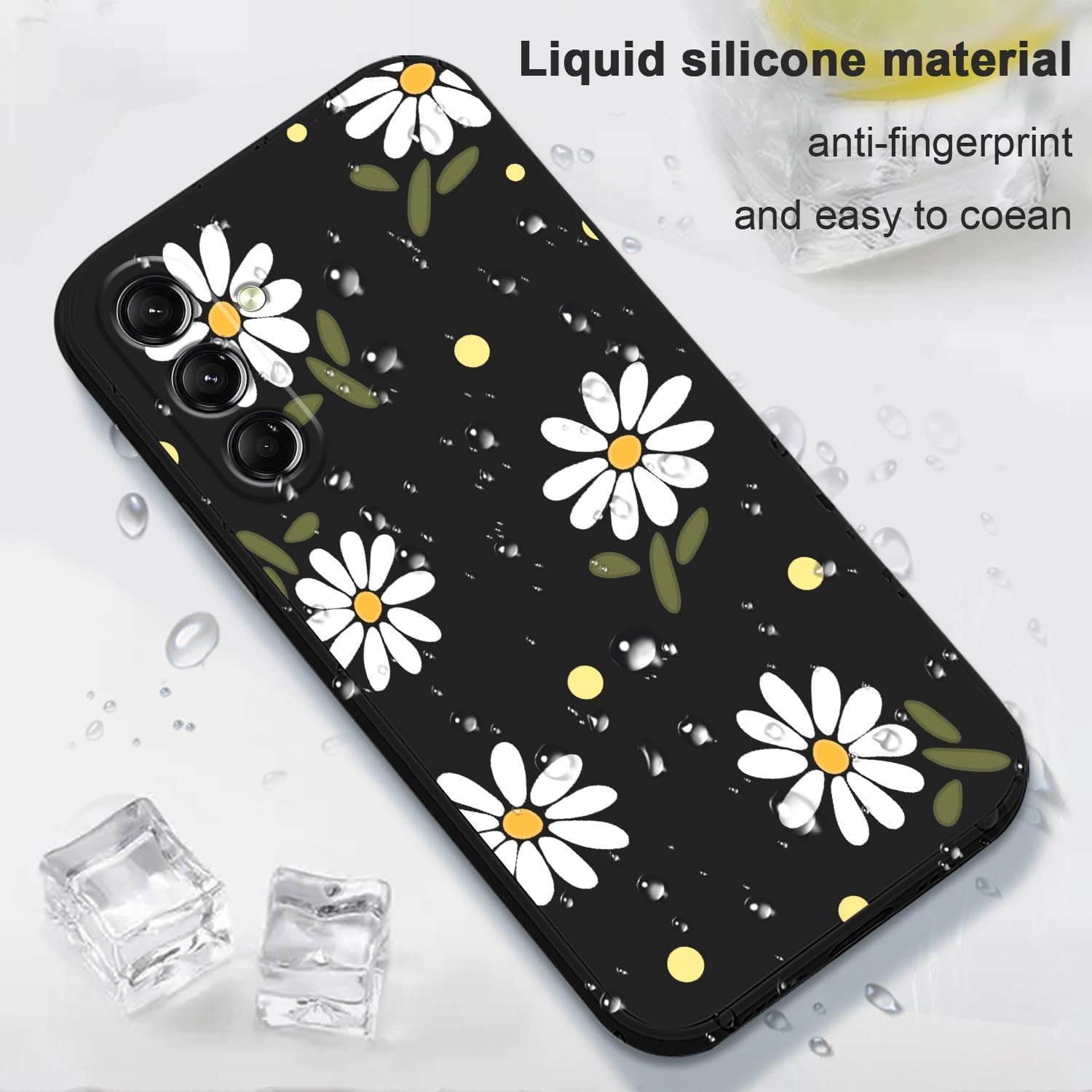 for Samsung Galaxy S25 Case, Slim Soft Non Slip Silicone for Samsung S25 Phone Cover 6.2 inch, Daisy Black - Image 6