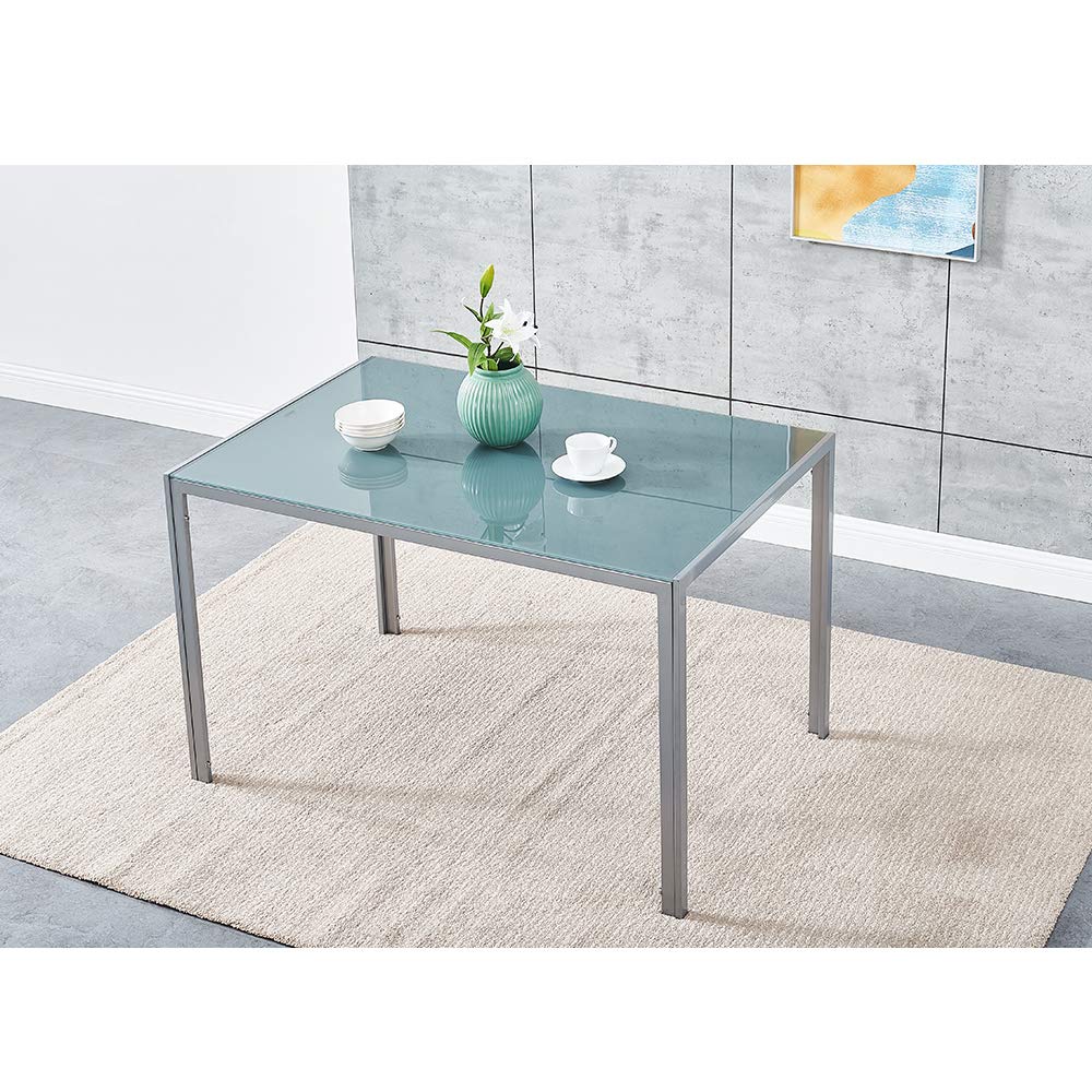 Panana Black Glass Dining Table With Metal Legs Modern Kitchen Tables (Grey, 120 Rectangular)