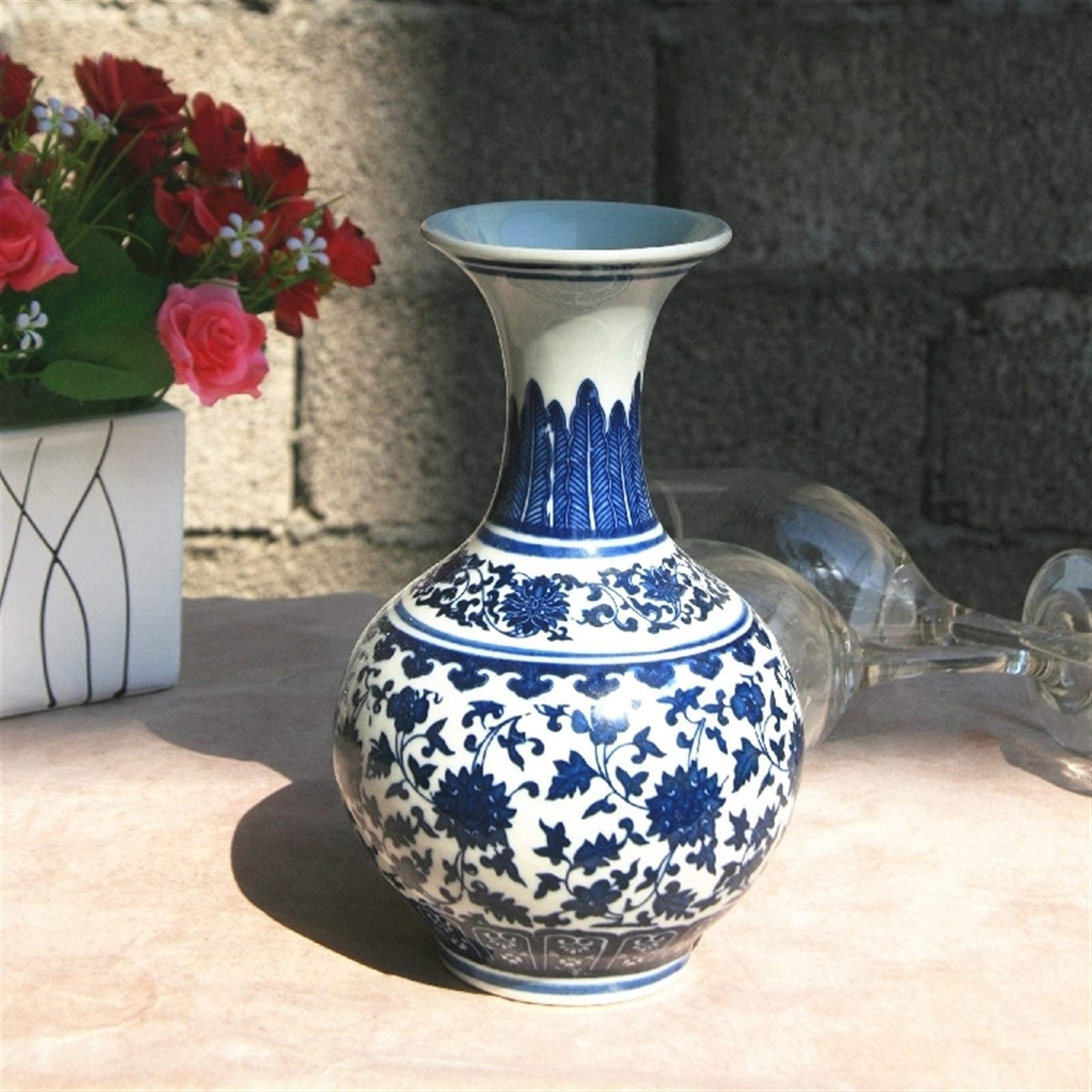 asdchZen Chinese Classical Ceramic Painted Vase Antiblue And White Porcelain Flower Arrangement Retro Home Decoration Crafts