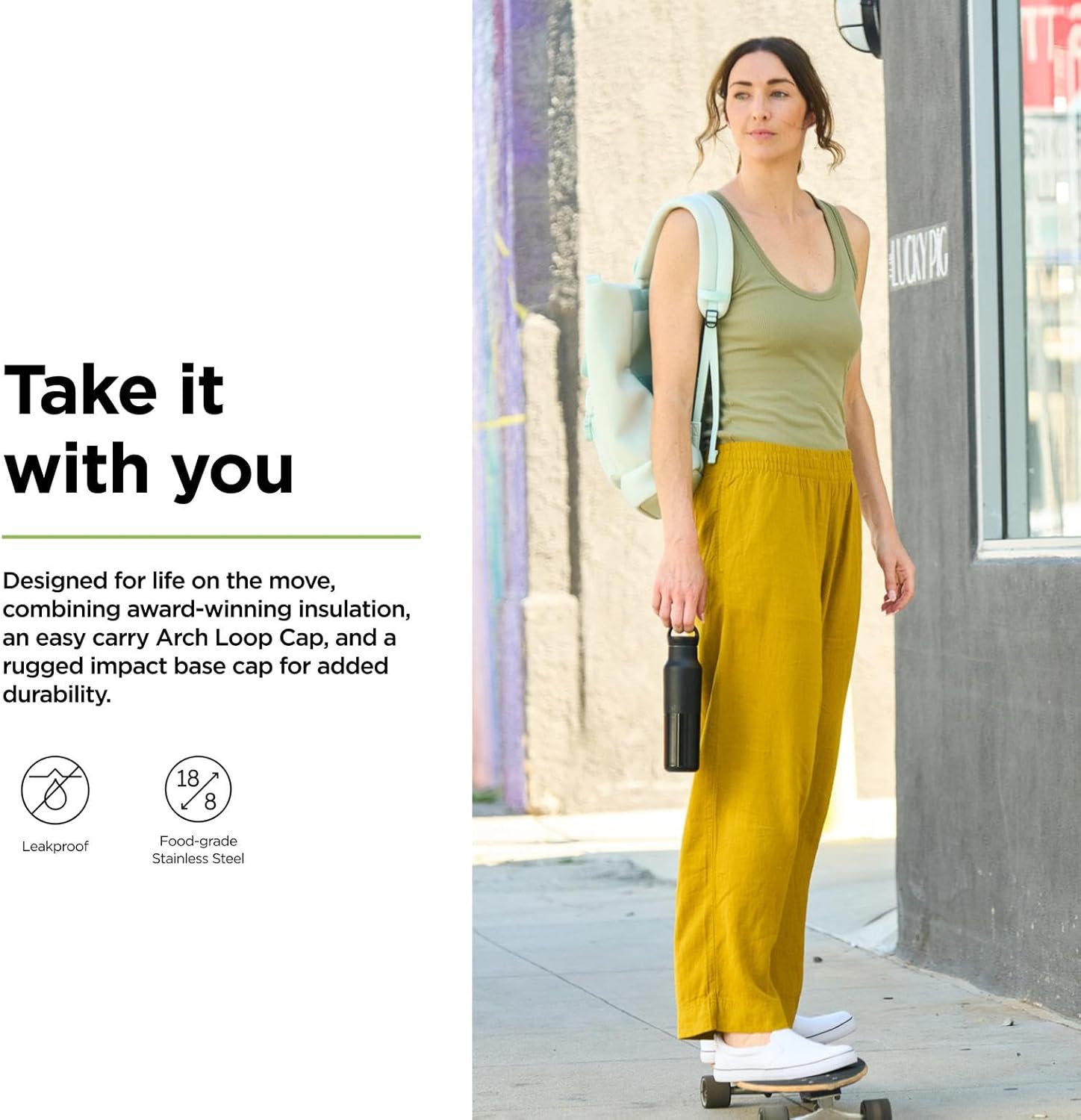 Klean Kanteen Rise Classic Insulated Water Bottle - Keeps Drinks Cold for 42 Hours - Stainless Steel - Insulated Water Bottle - Leak & Sweat-Proof - Arch Loop Cap - 12 oz - Barely Blue - Image 3