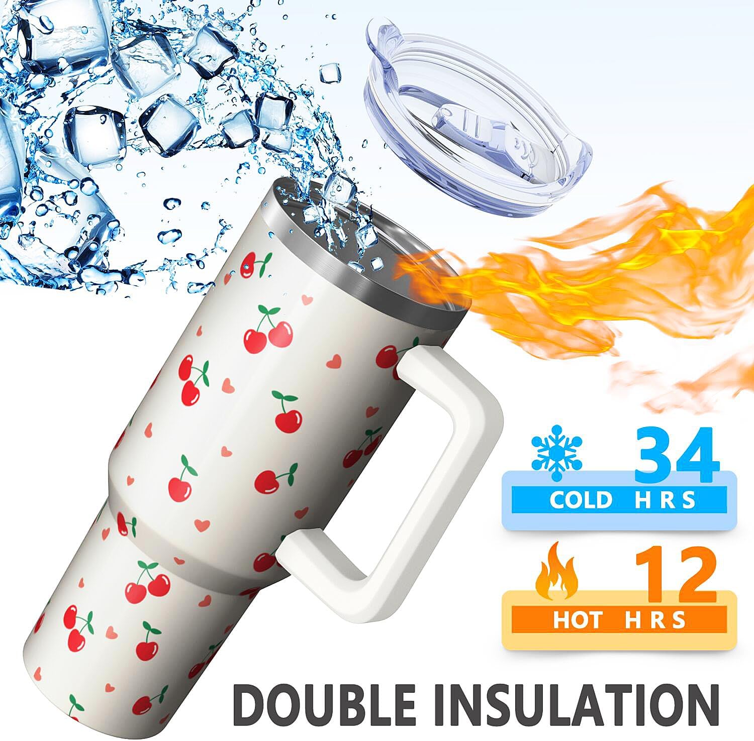 40oz Cherry Tumbler with Handle and Straw,Insulated Stainless Steel Mug, Gifts for Women Cherry Lovers on Birthday/Christmas - Image 8