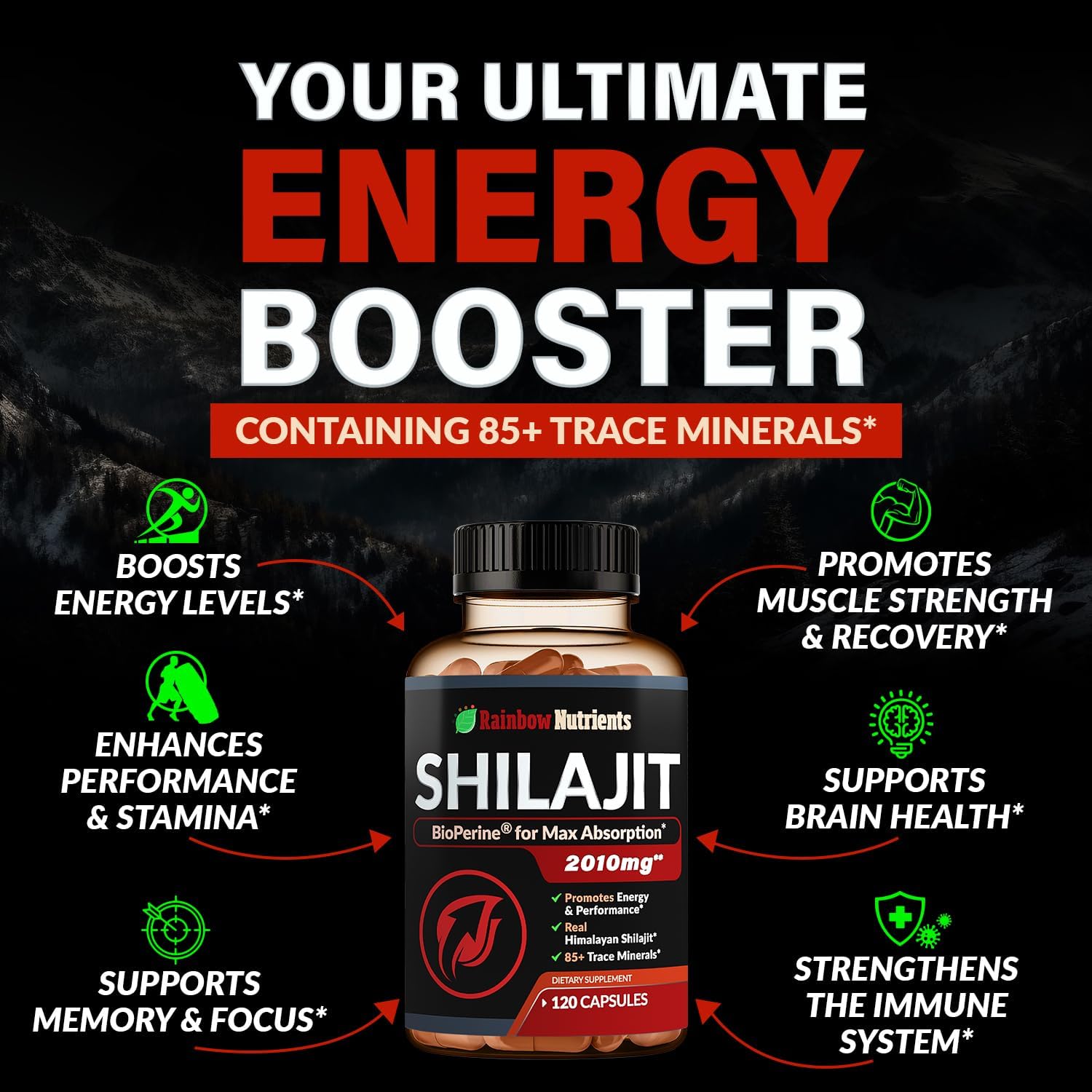 Pure Himalayan Shilajit Capsules Supplement (2,010mg + Absorption Enhancer+50% Fulvic Acid) Natural 30:1 Shilajit with 85+ Trace Minerals for Energy, Performance, Immune Support| Non GMO| 120 Pills - Image 3