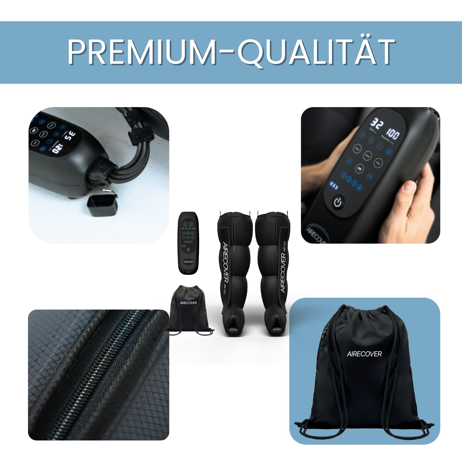 Kabelloses Beinmassagegerät, Lymphdrainage Gerät & Recovery Boots |30-250 mmHg|4 Modes |Maximale Recovery & Durchblutung(L)