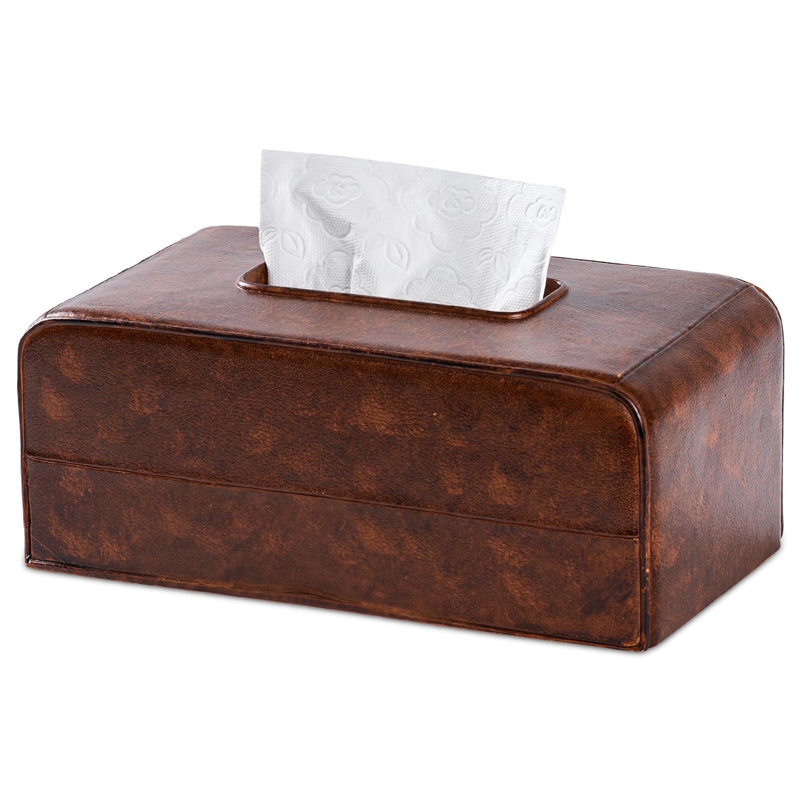 Rustic Leather Tissue Box Cover Rectangular for Home Decor,Resin Heavy Tissue Box Holder for Bathroom Countertop,Tabletop,Bedside Table,Office (Retro Brown)