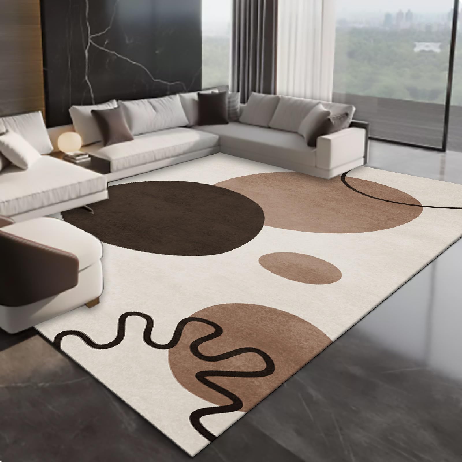 Teppich Wohnzimmer 160X230 Weiß Braun Teppich Groß,Flauschiger Weich Teppiche,Waschbar rutschfest Carpet, Teppich Schlafzimmer,Esszimmer Oder Kinderzimmer Deko