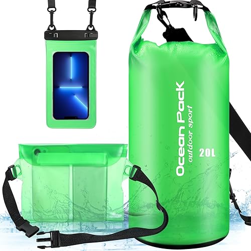 Juego de 3 bolsas secas impermeables  Saco seco ligero de 10 litros con bolsa impermeable para la cintura y funda para teléfono, bolsa de