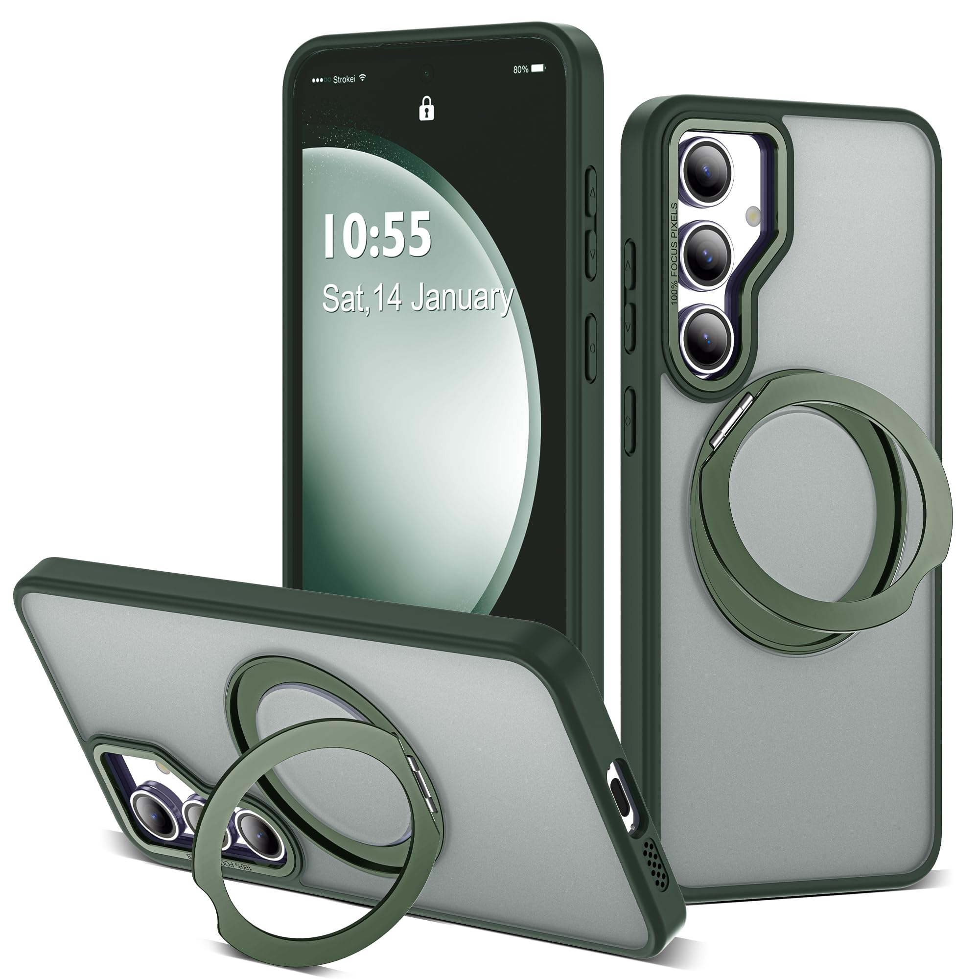 for Samsung Galaxy S23 FE Case with 360° Spin Stand,Dark Green