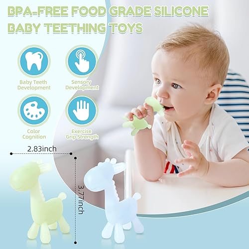 Miniatura 3 de TYRY.HU Juguetes de dentición para bebés de 0 a 6 a 12 meses, mordedores de jirafa de silicona sin BPA para bebés de 3 a 6 meses, juguetes