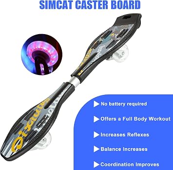Simcat Caster Board, Skateboard with 360-degree Casters and Illuminating Wheels, Lightweight Durable Twistboard for Kids, Teenagers and Adults
