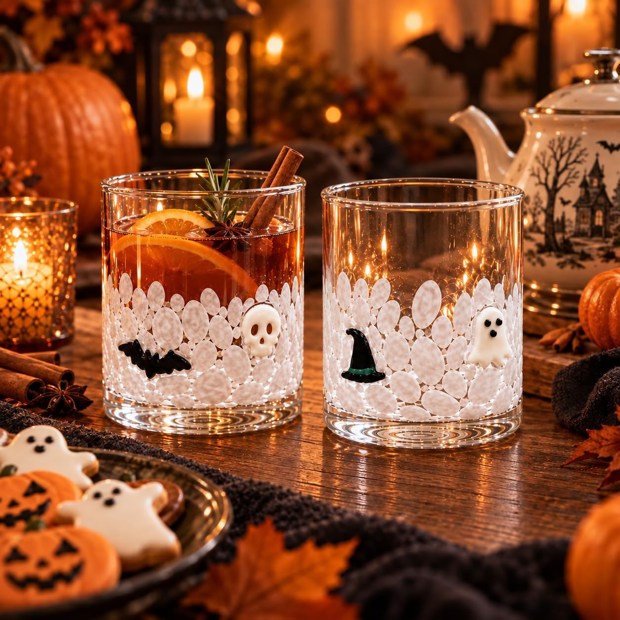 2 Pcs Halloween Icon Juice Cups, 16 oz Double Old Fashioned Tumblers
