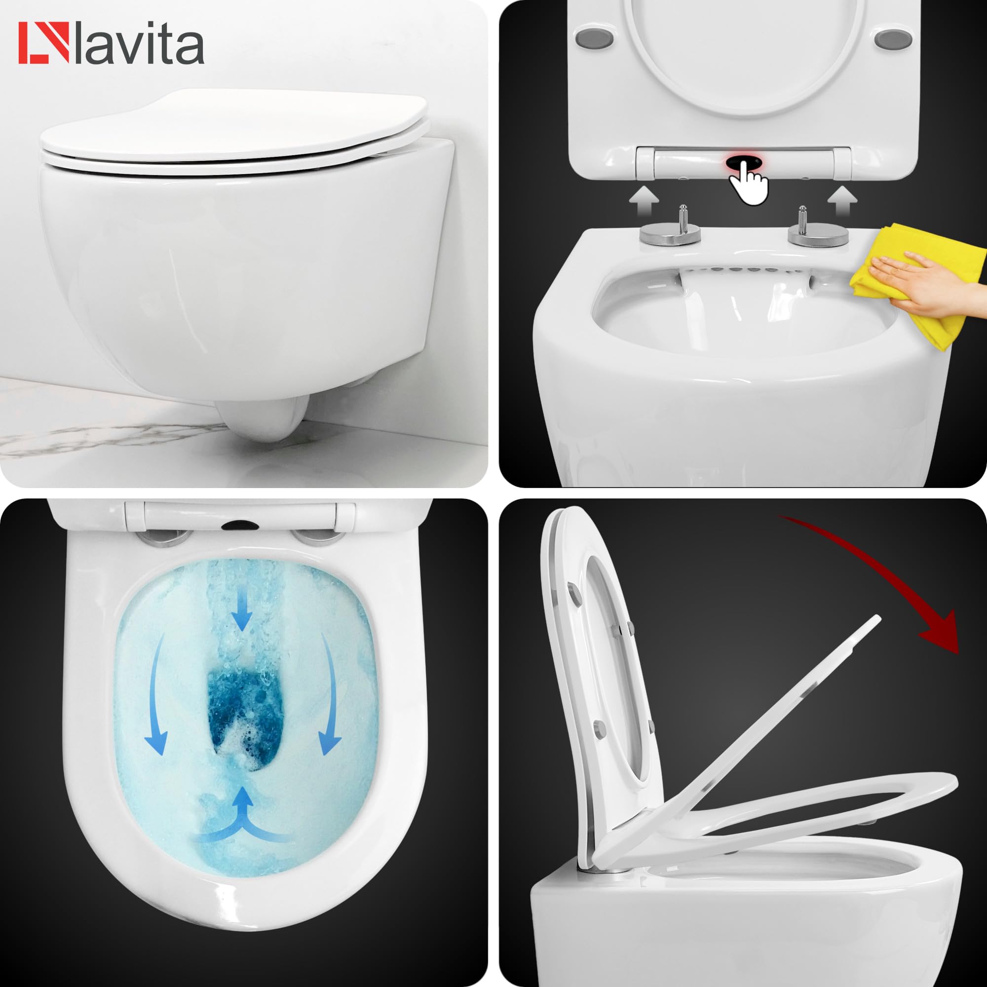 Duofix - Inodoro básico de pared + fregadero profundo de pared Brava blanco sin bordes + placa de control Delta 25 | Botón negro | Juego completo | cisterna empotrada | inodoro completo