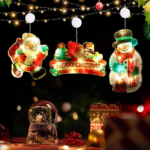 Luces de Navidad para ventanas luces colgantes de Navidad con bombillas intermitentes rojas y verdes mejoradas batería LED 3D muñeco de nieve grande