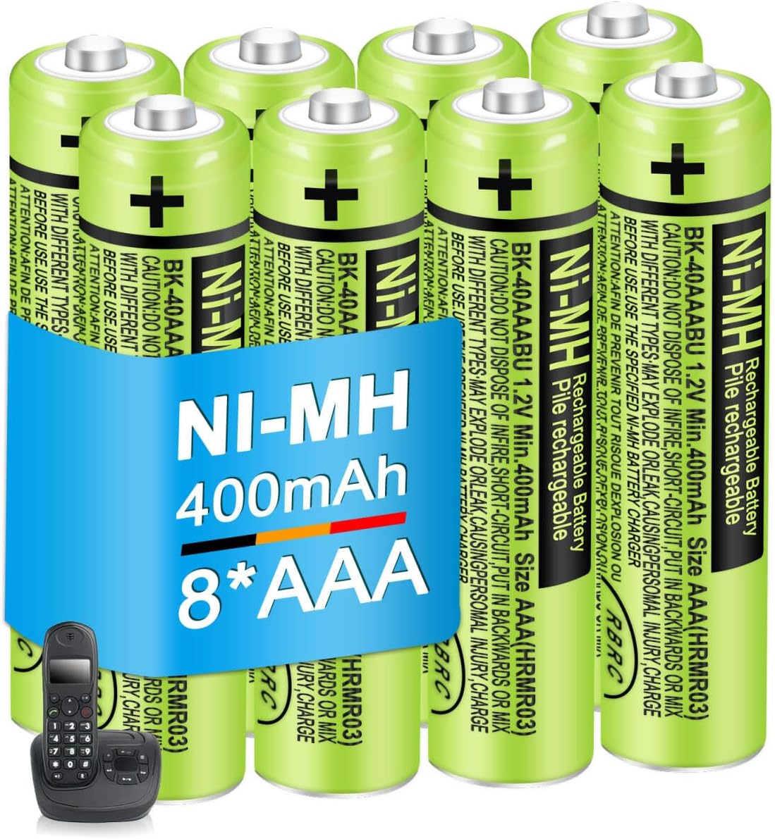 BK-40AAABU 8 Pack NI-MH AAA Rechargeable Battery for Panasonic 1.2V 400mAh Rechargeable AAA Batteries for Cordless Phones,Remote Controls, Electronics