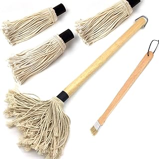 Basting Mop Bbq Mopping Brush, 18 Inch Large Grill Handle Barbecue Mop Grilling Smoking Basting Mop, Long Wood Bbq Basting Sauce Grill Brush Basters Meat Brush Mops For Cooking, Sauce, Smoker Grilling