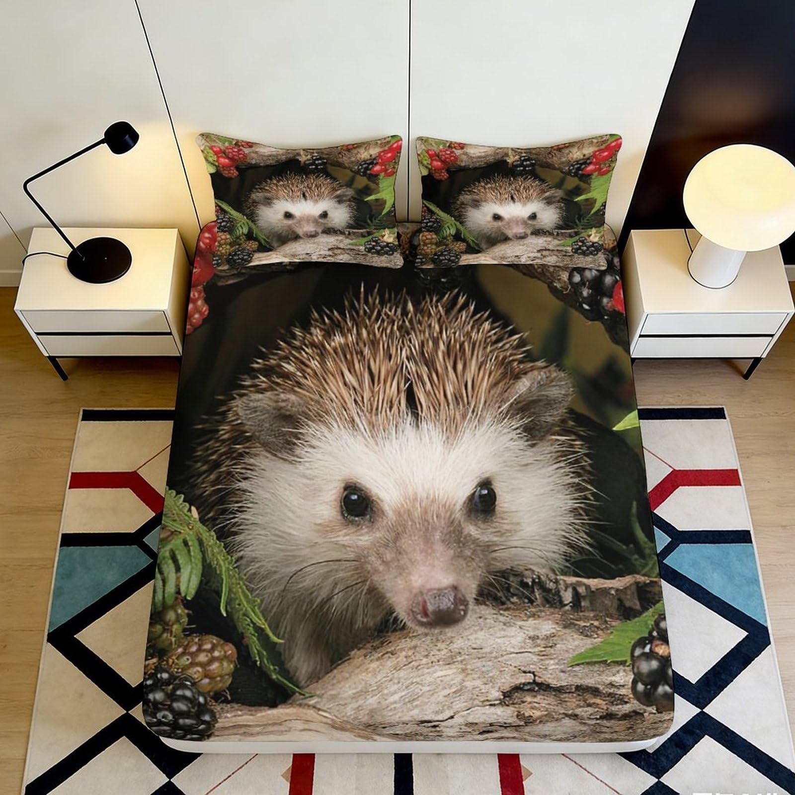 Pnayamiorkfel Style-4 3D Printed Hedgehog Forest Fitted Sheet Microfiber Soft Mattress Cover Animal Print Bedroom Decor Protector 90X200x25cm