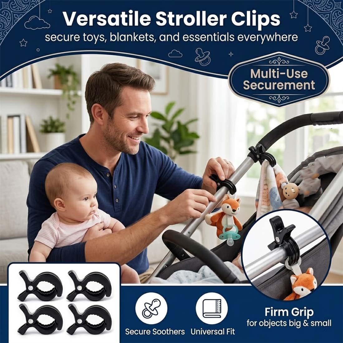 Clip Passeggino 6 Pezzi Nero Standard Clip Fermagli Universali Passeggini Sedie A Rotelle