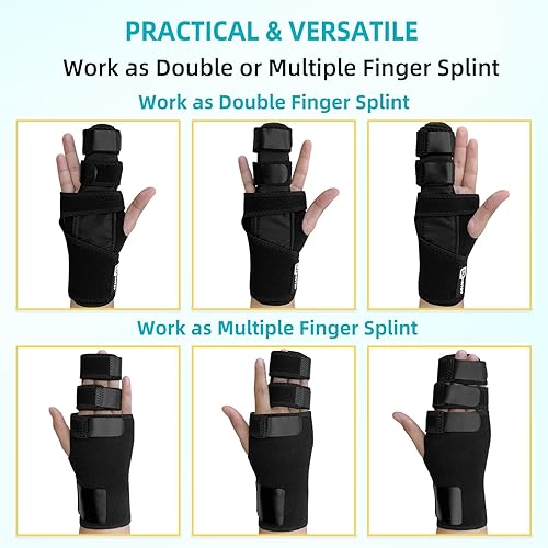 Miniatura 5 de Férula para el dedo con soporte de férula de metal desmontable para medioíndiceanillodedo meñique, soporte de dedo con alivio de férula de mano para