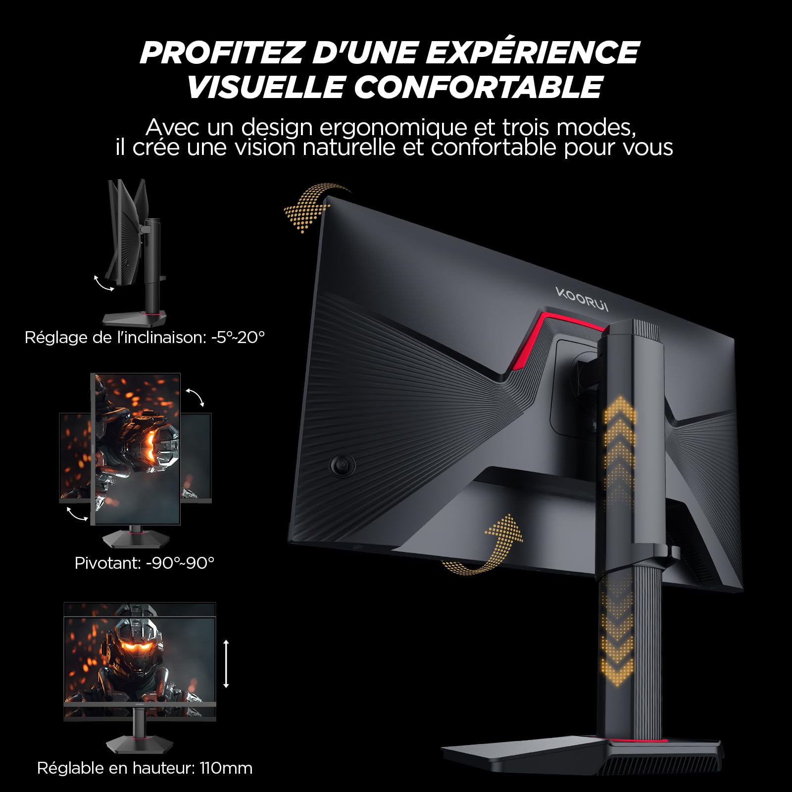 KOORUI G2511E Ecran PC Gamer 25 Pouces, 320Hz, Fast IPS, FHD 1080P Ecran Gaming, 1ms, HDR400, Adaptive Sync, Compatible VESA 75x75mm, HDMI 2.0/DP1.4, Réglage en Hauteur
