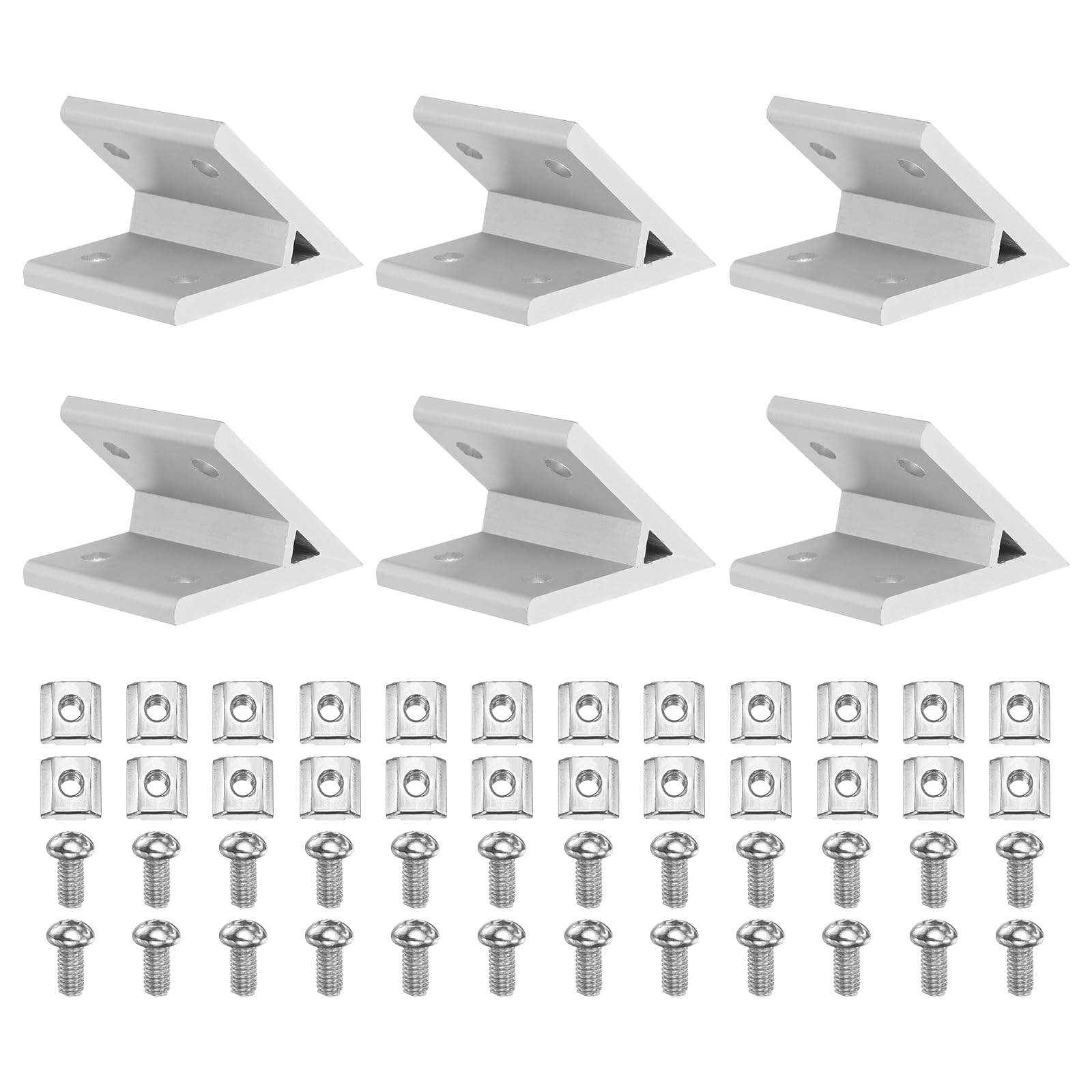 sourcing map 6Set 45 Degree Angle Corner Brackets, 3060 Series Aluminum Extrusion Profile Accessories, Corner Brace Joint Connectors with Mounting Screws and Nuts, Silver — image 1