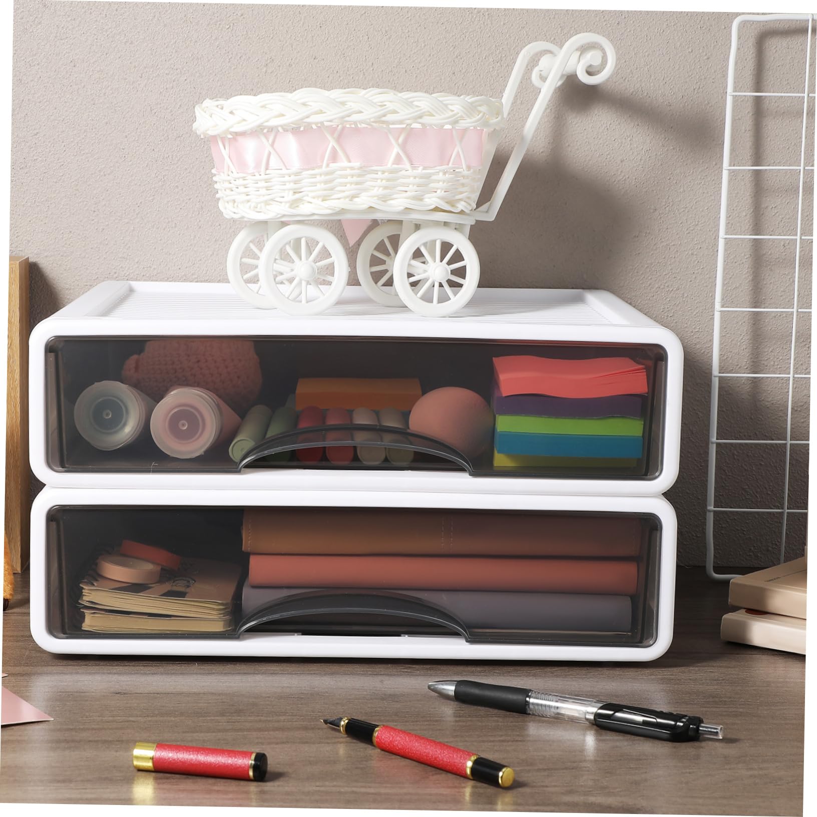 Lurrose 2pièces Boîtes de Rangement de Bureau à Organisateur de Papeterie Porte-documents Design Épuré pour Maison et Bureau