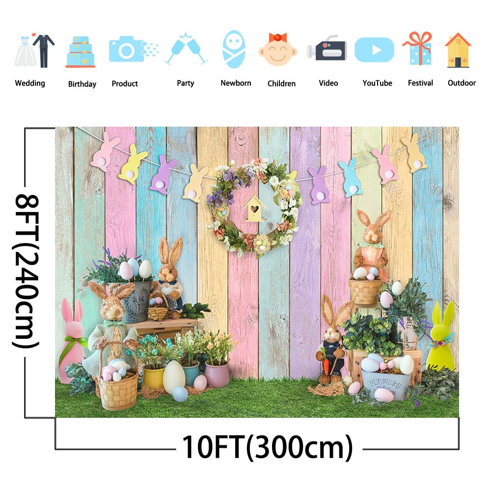 SJOLOON Oster-Fotohintergrund – 2,4 X 1,8 M, Vinyl, Mit Hasen & Eiern Für Frühlingsfotos