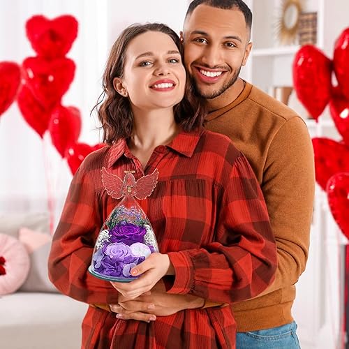 Miniatura 4 de FIACO Regalos para mamá y mujer, rosa preservada de cumpleaños, figura de ángel en cristal, flor fresca para el parto, flores para el día