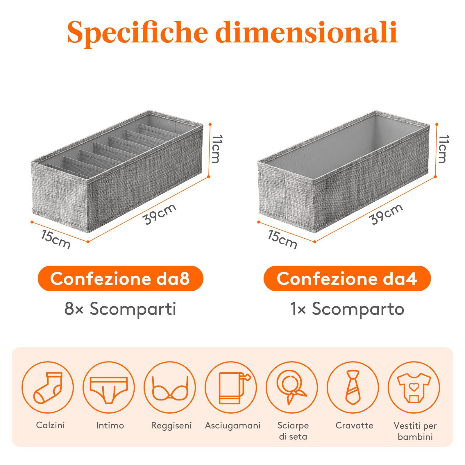 Lifewit Set di 12 Organizer Cassetti per Cassettiera HEMNES, Divisori per Cassetti Pieghevole, Scatole Portaoggetti, Cassetti Armadio per Biancheria Intima, Vestiti Bambini, Calzini, Cravatte, Grigio
