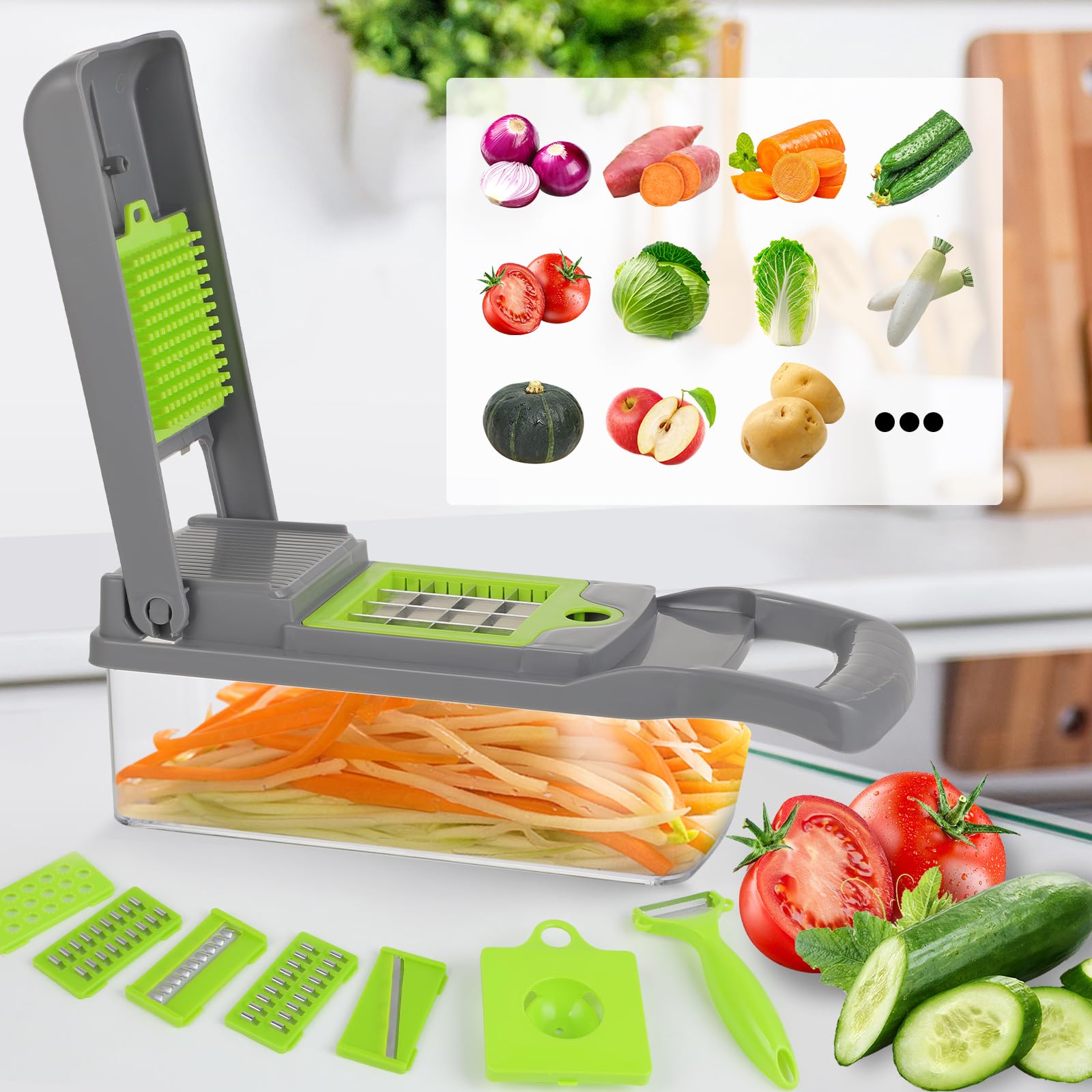 Tagliaverdure Multifunzione 16 In 1 - Con 7 Lame Per Aglio, Verdure E Frutta, Include Accessori - Foto 11