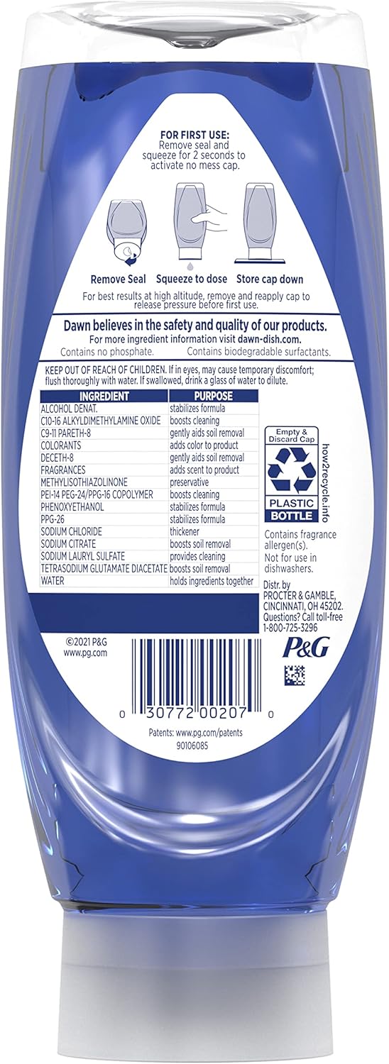 Dawn Dish Soap EZ-Squeeze Platinum Dishwashing Liquid + Non-Scratch Sponges for Dishes, Refreshing Rain Scent, Includes 3x18oz Bottles + 2 Sponges : Health & Household