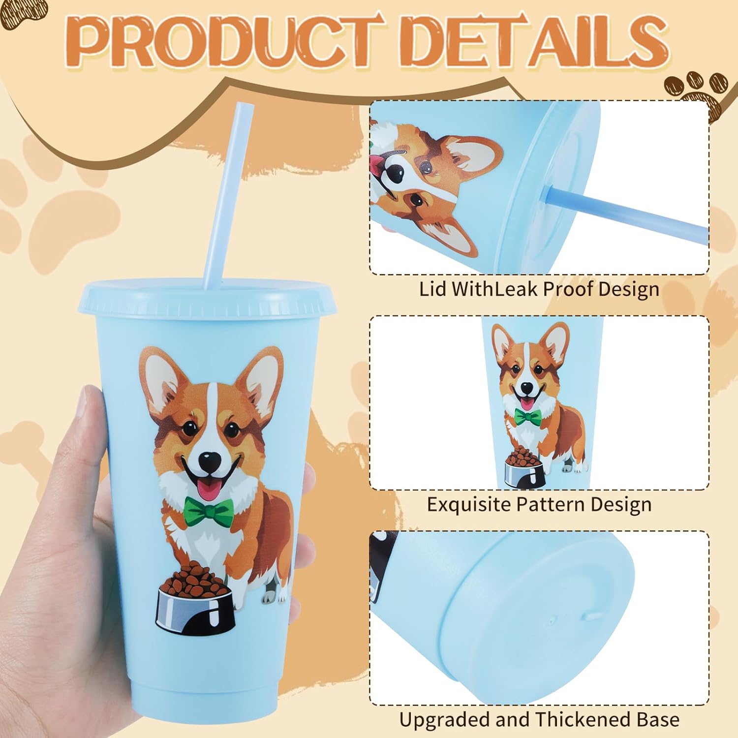 15 Pcs Dog Party Favors Cups with Lids and Straws, 24 oz Plastic Drink Cups Reusable Bulk Cute Dog Tumblers for Puppies Theme Party Supplies Birthday Party Gifts - Image 2