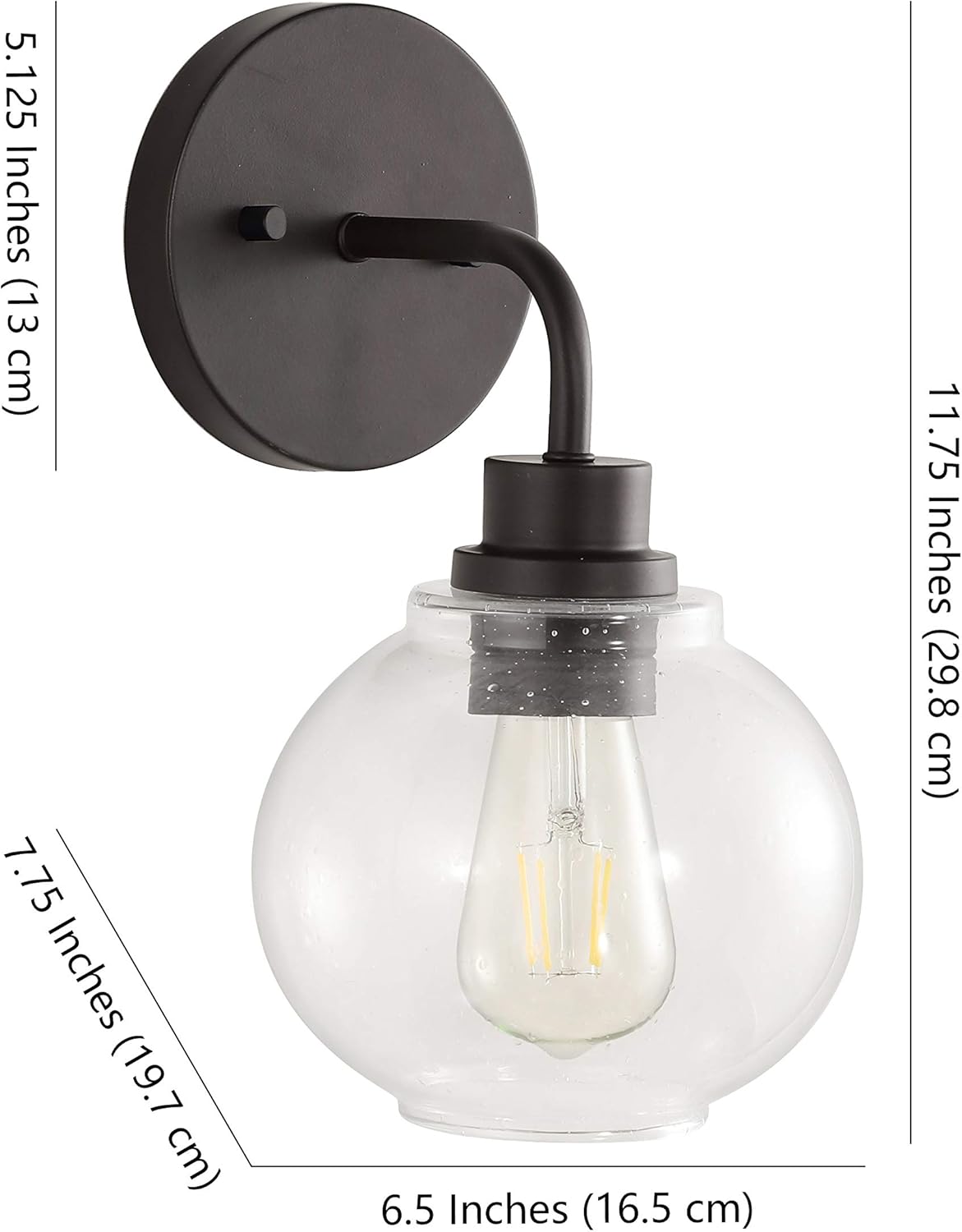 JONATHAN Y 6.5" Oil Rubbed Bronze 1-Light Farmhouse LED Vanity Light Wall Sconce for Bathroom, Clear Seeded Glass Shade, Industrial Iron Indoor Fixture, LED Bulb Included JYL7526A