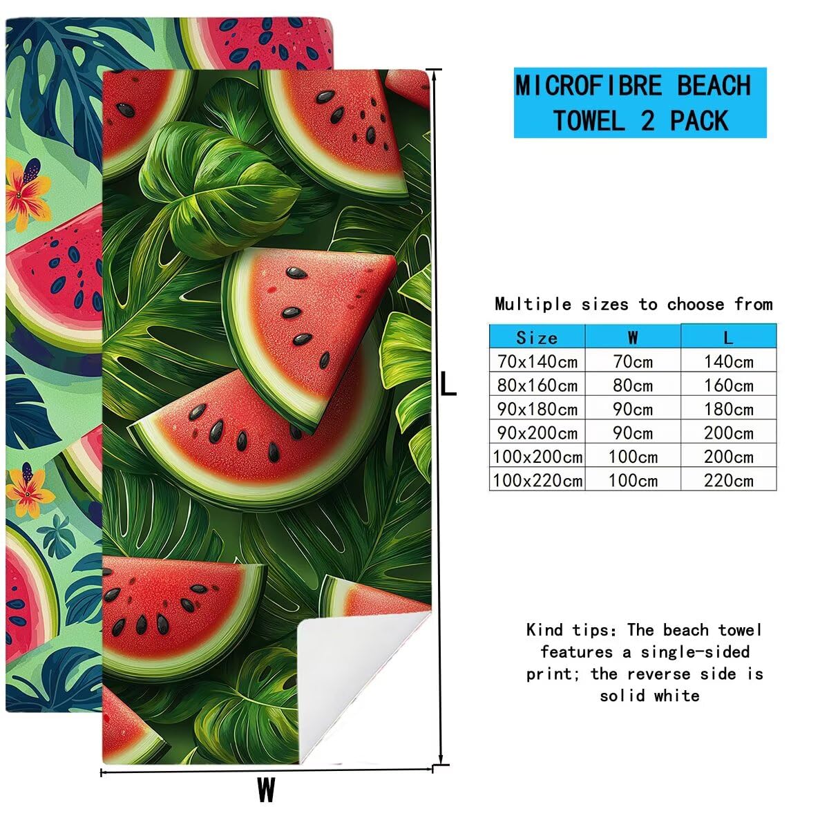 Telo Mare Microfibra, Telo Mare Grande 90x200cm 2 Pezzi, Asciugamano Palestra Donna Asciugatura Rapida, Antisabbia Asciugamano Microfibra, Leggero Asciugamani Palestra per Regalo Donna (Anguria) -4360