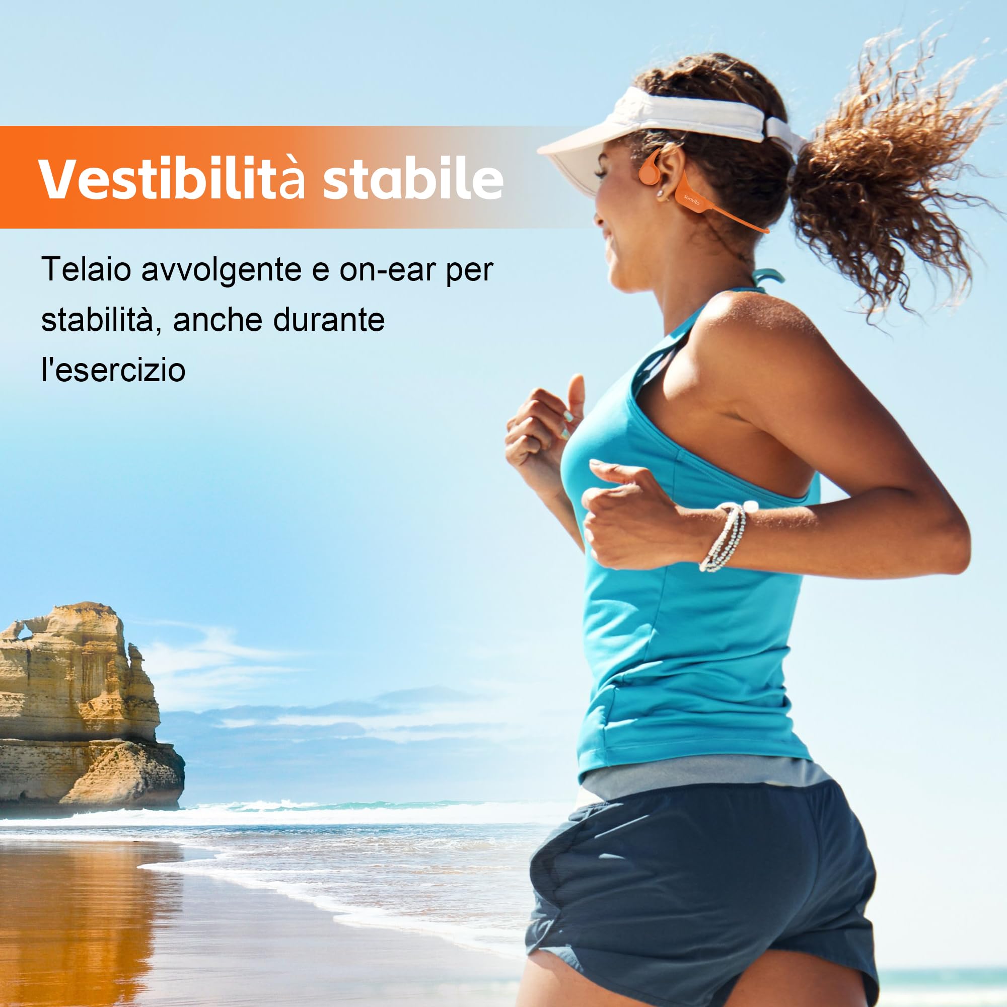 sunvito Cuffie Conduzione Ossea, Auricolari Nuoto Impermeabili IP68, Cuffie Aperte Wireless Bluetooth 5.3, Memoria 32G Integrata per Esercizio all'Aperto, Corsa, Viaggi, Ciclismo, Nuoto