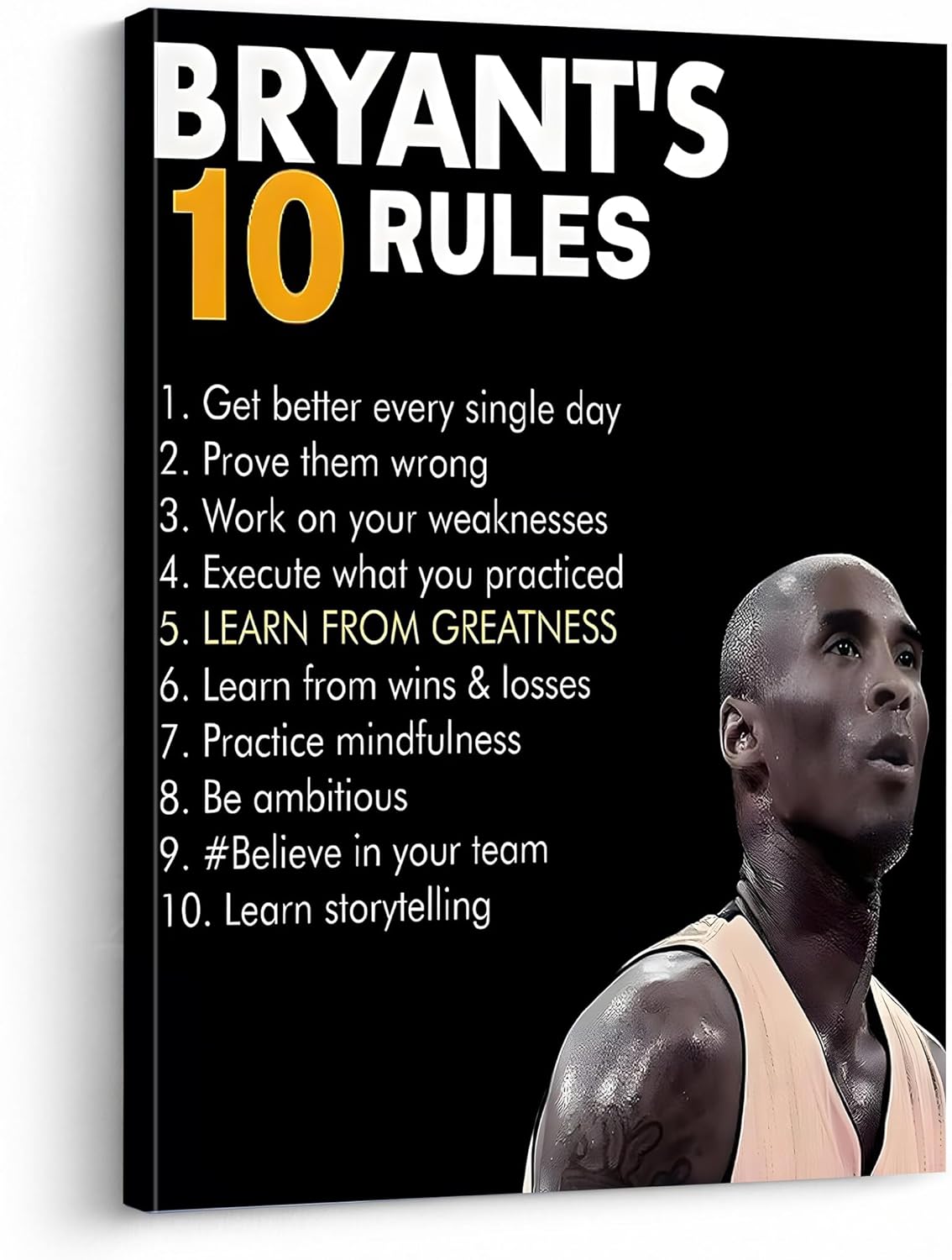 Kobe Bryant Canvas Wall Art Decor - Mamba Mentality Poster with Iconic Number 24 Jersey Back View, Motivational Quote Artwork for Basketball Fans, Ideal for Home or Sports Room Decoration 16X20