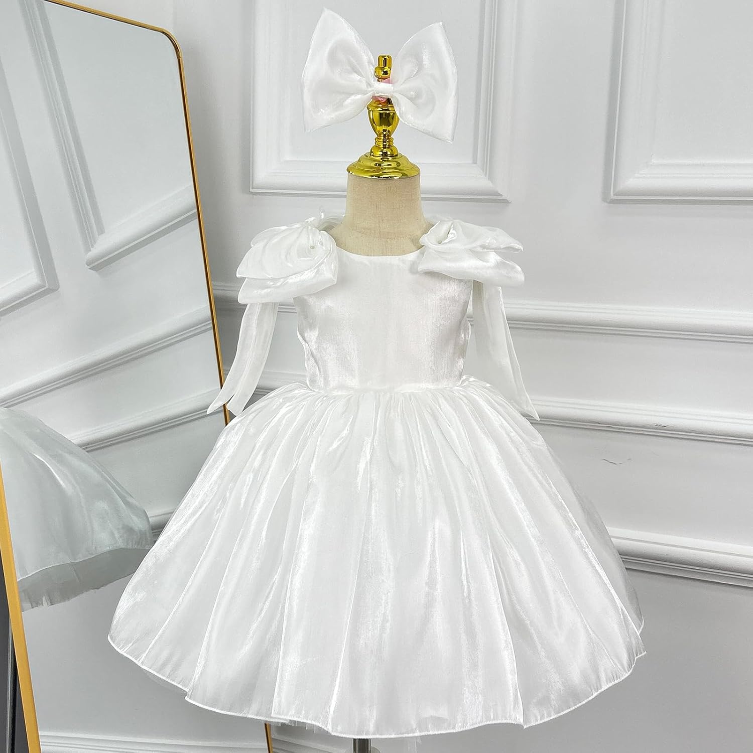 KLFFLGID Girls Satin Flower Girl Dress for Wedding Tulle Ball Gown Sleeveless Princess Party Dress for Birthday