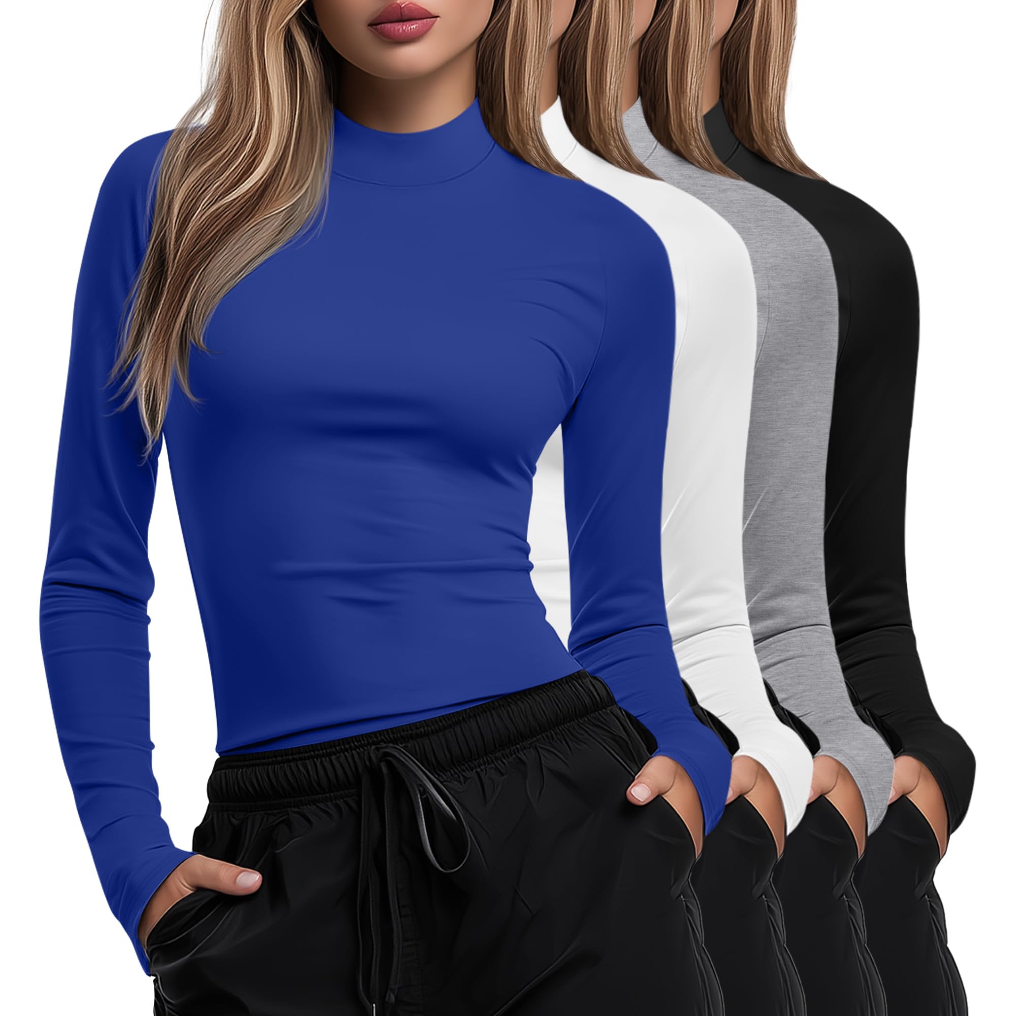 Xaatren 4 Pack Womens Long Sleeve Underscrubs Mock Neck Shirts