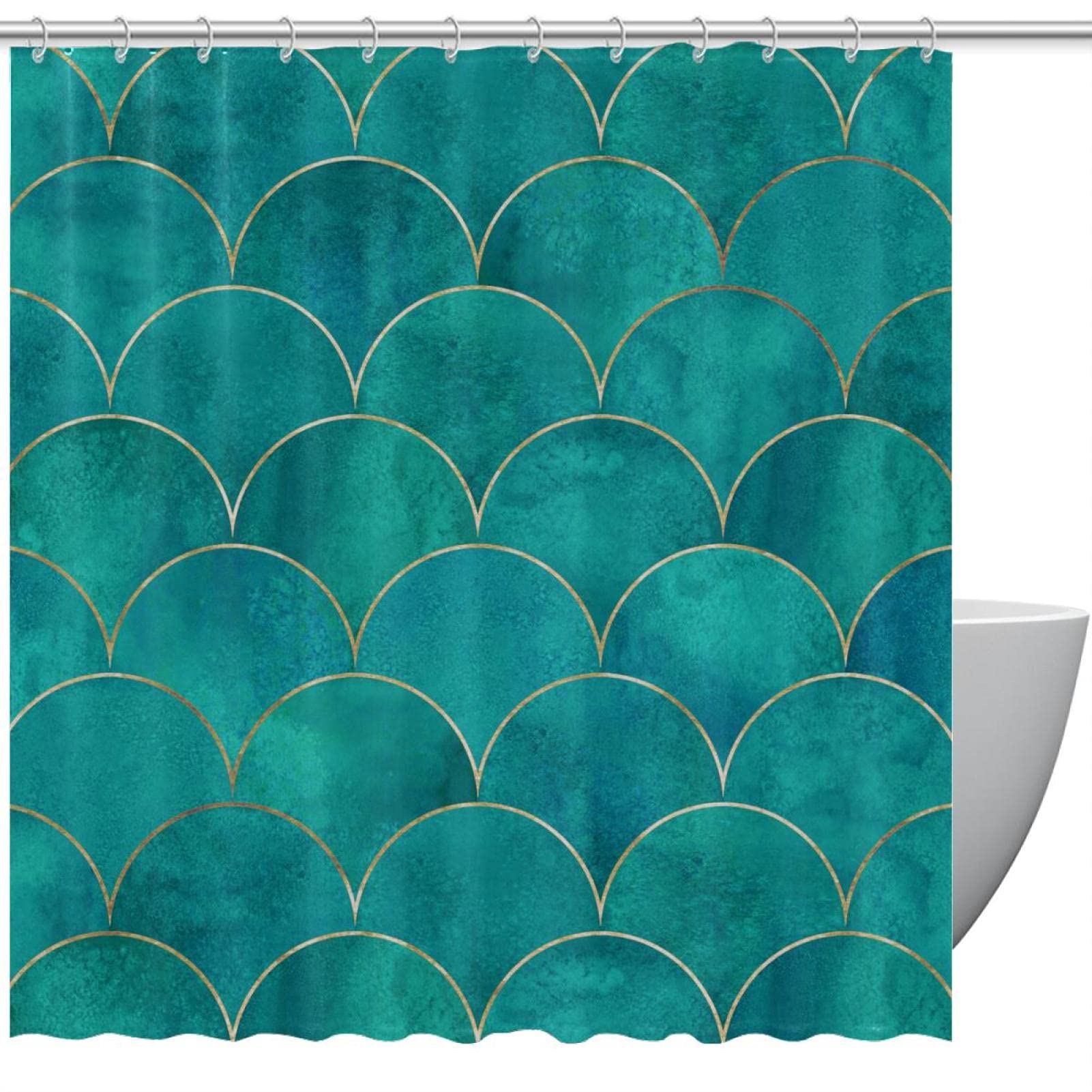 Turquoise Shower Curtain,Fish Scale Wavemermaid ,60X72,66X72,72X72