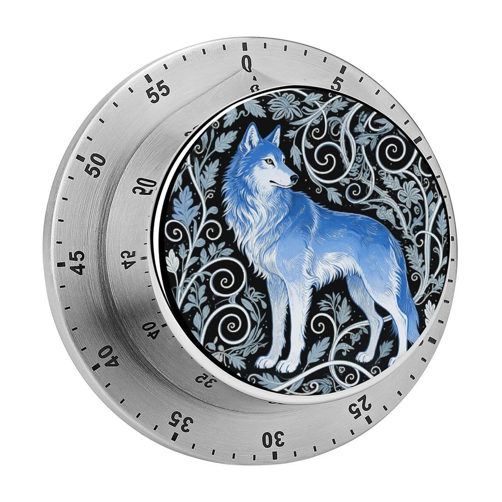Temporizador de cocina mecánico con alarma fuerte y base magnética de lobo azul