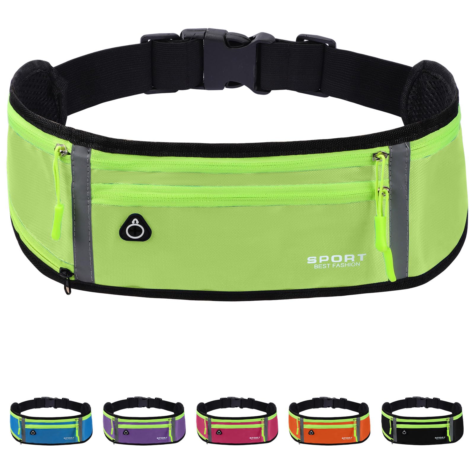 Mayoii Running Belt for Women and Men Lightweight Running Waist Belt with Water Bottle Pocket, Multi-Pocket Running Belt for Phone (Green, One Size)