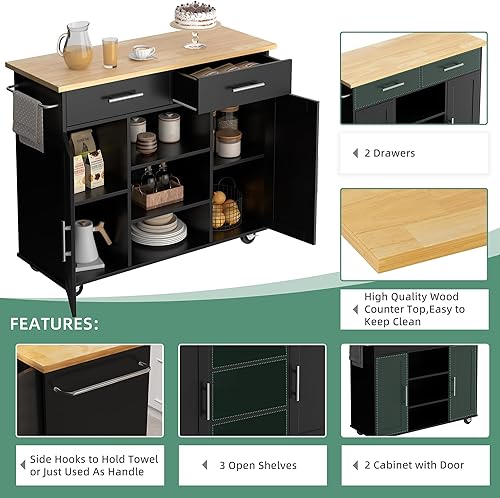 Miniatura 109 de Shintenchi Carrito de isla de cocina con almacenamiento, mesa auxiliar de isla de cocina con ruedas con encimera, armario de almacenamiento de una