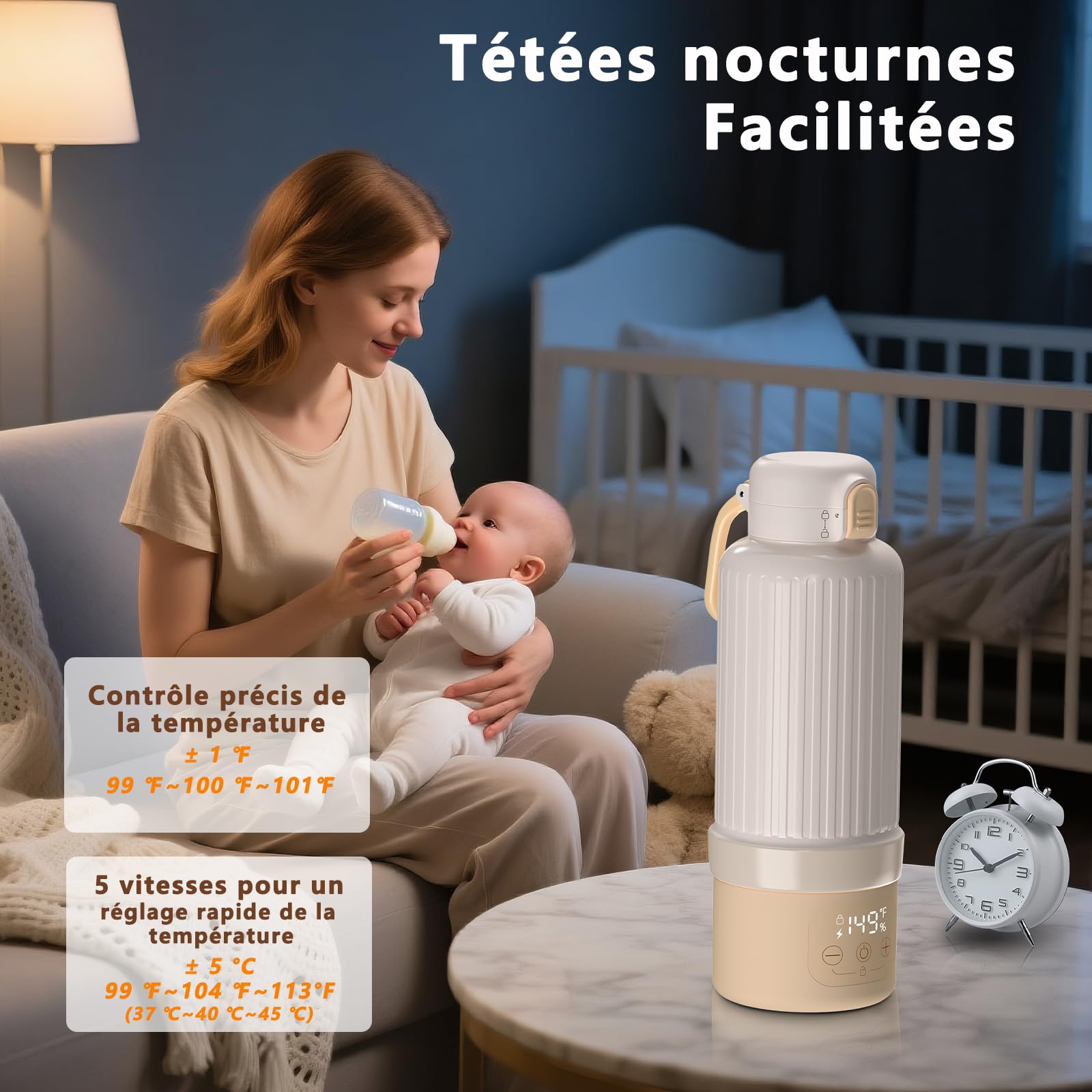 Robofun Chauffe Biberon Portable pour Nomade sans Fil, Chauffage Rapide et Grande Capacité De 500 ml, Longue Autonomie pour Toute la Journée
