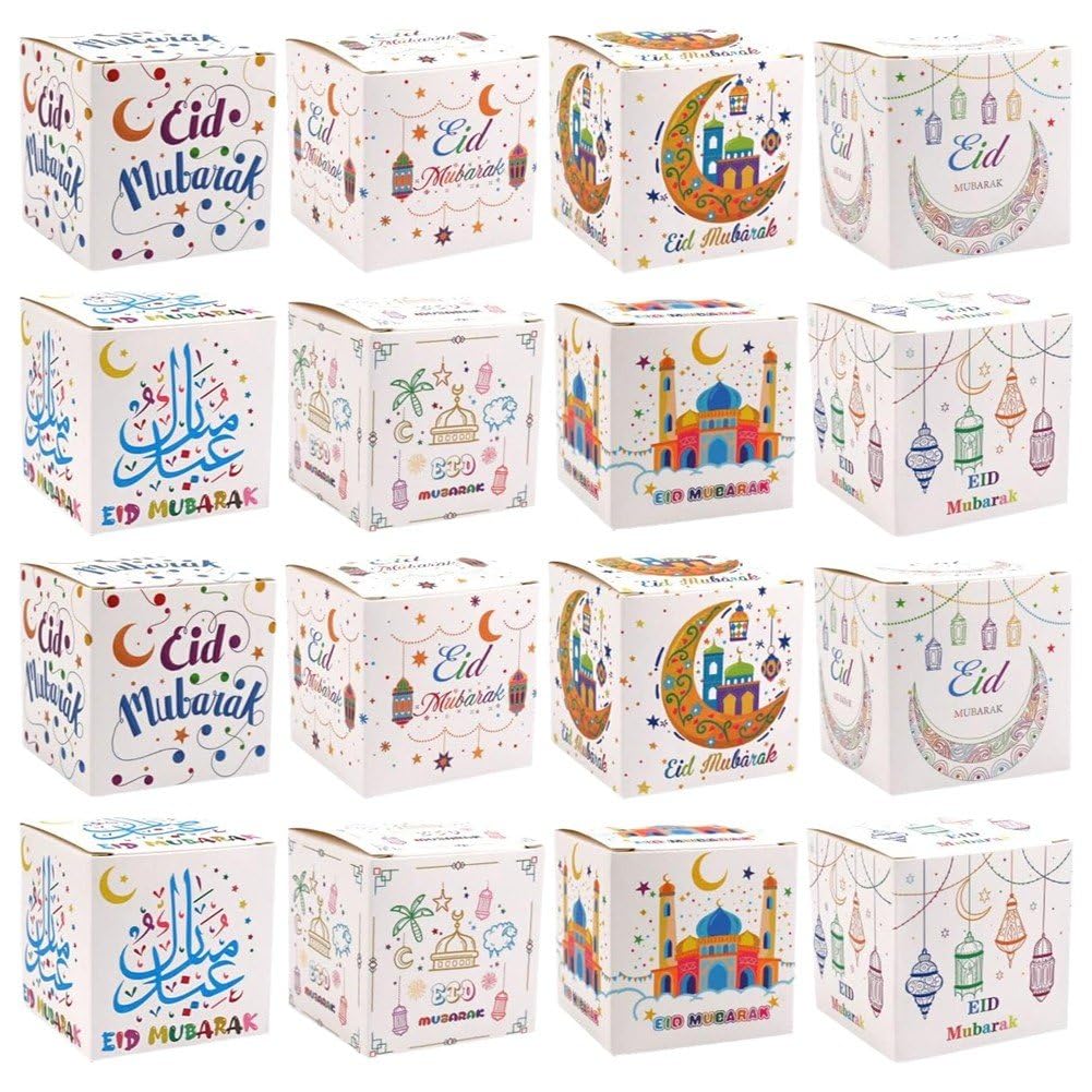 Ppmter Colorful 16 Pcs Eid Mubarak Candy Box Ramadan Gift Boxes Muslim Party Favor Boxes Paper Gift Box For Eid Islamic Party Decorations