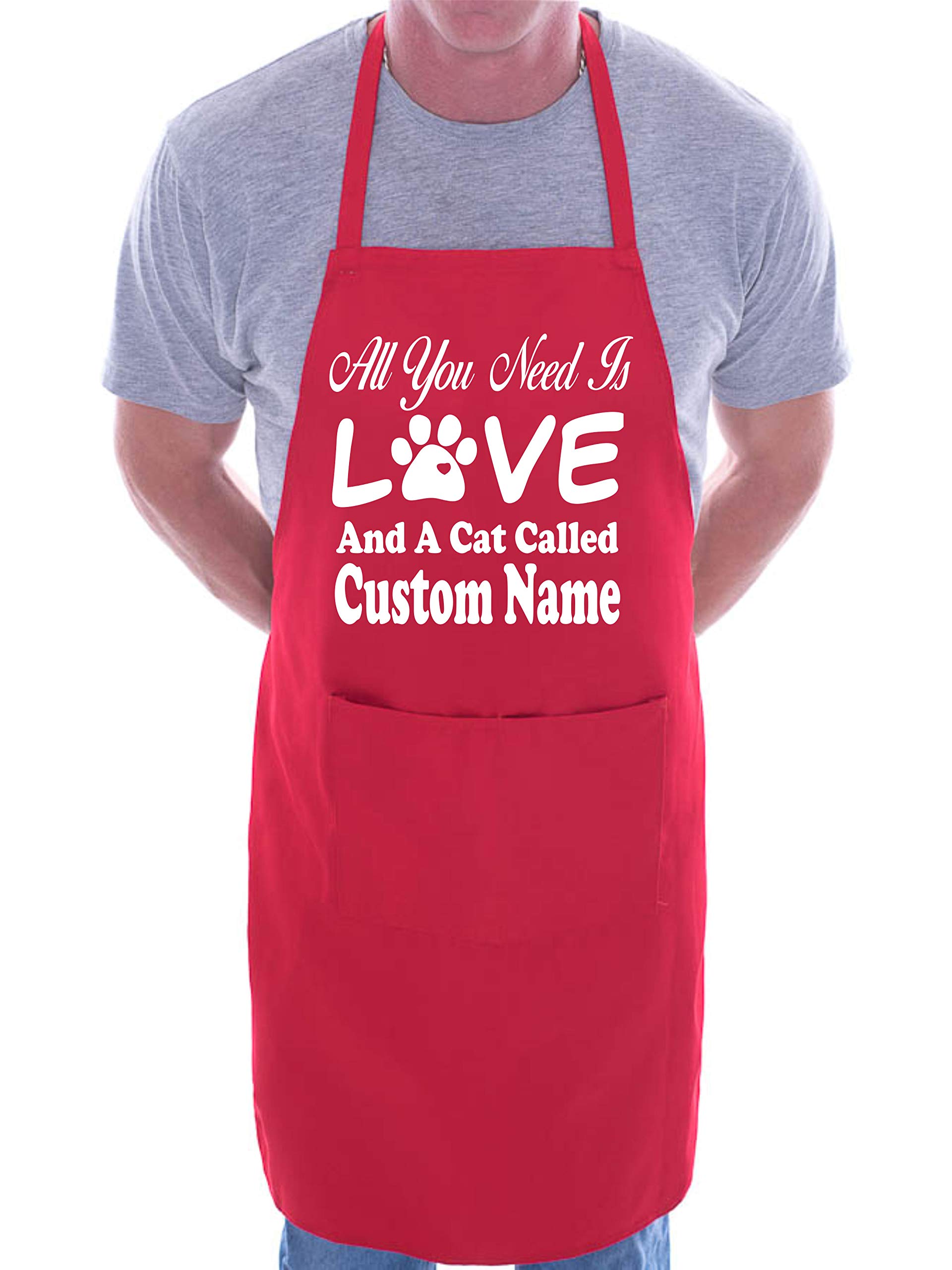 Print4U Love And Cat Custom Name Customised Chef Apron BBQ Red