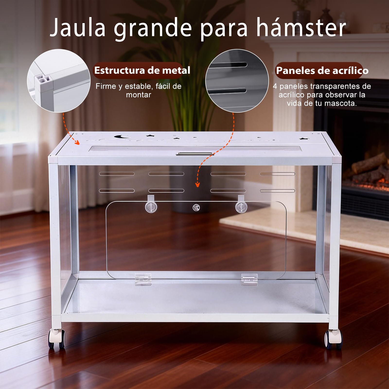 Jaula grande para hámster de 80 x 50 x 55 cm, jaula para roedores con ruedas, jaula de metal sólido para jerbos, hámster dorado, hámster enano, recinto para hámster acrílico, color blanco